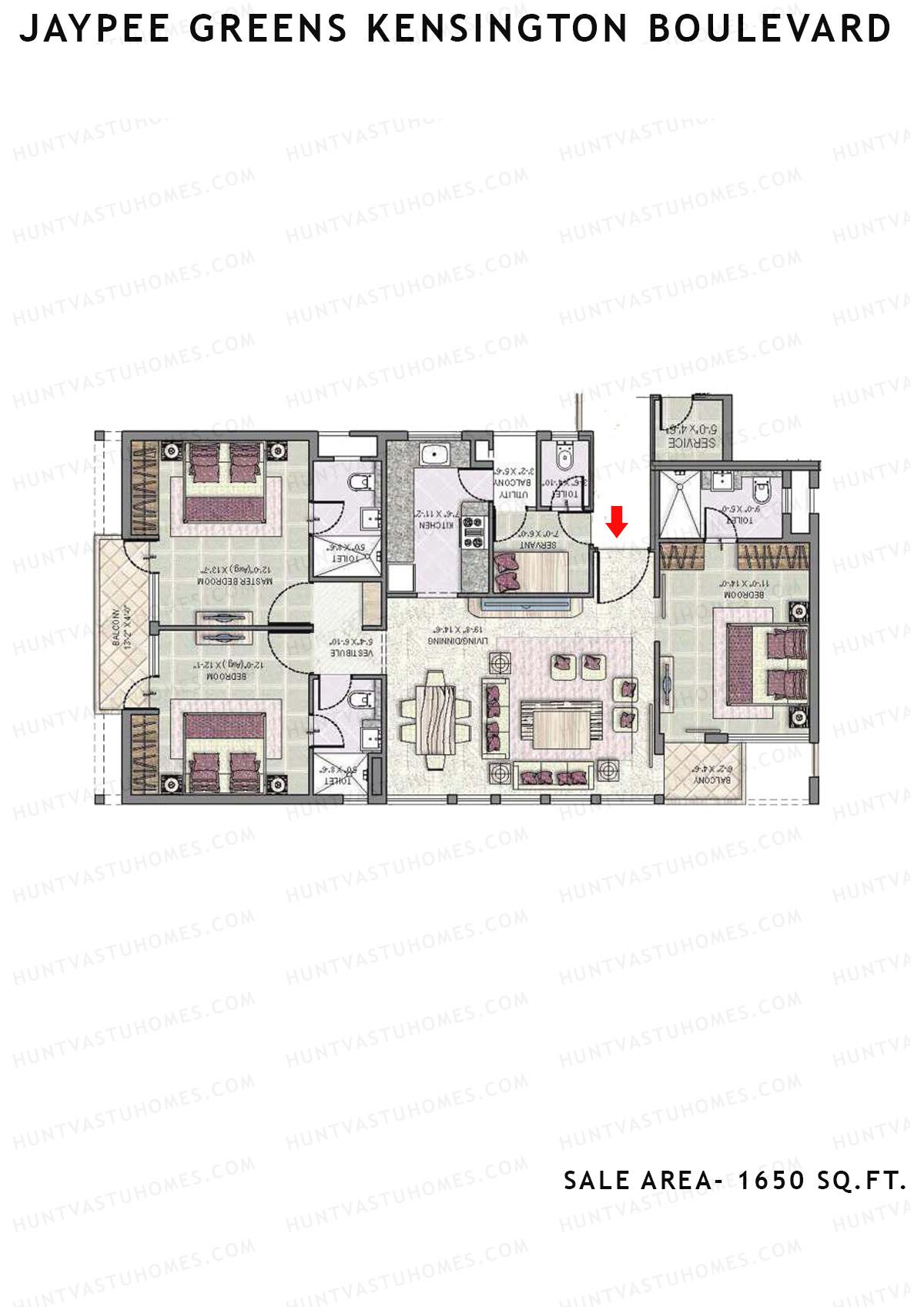 Jaypee Greens Kensington Boulevard KBA 1 Unit 3 (Type A) Floor Plan
