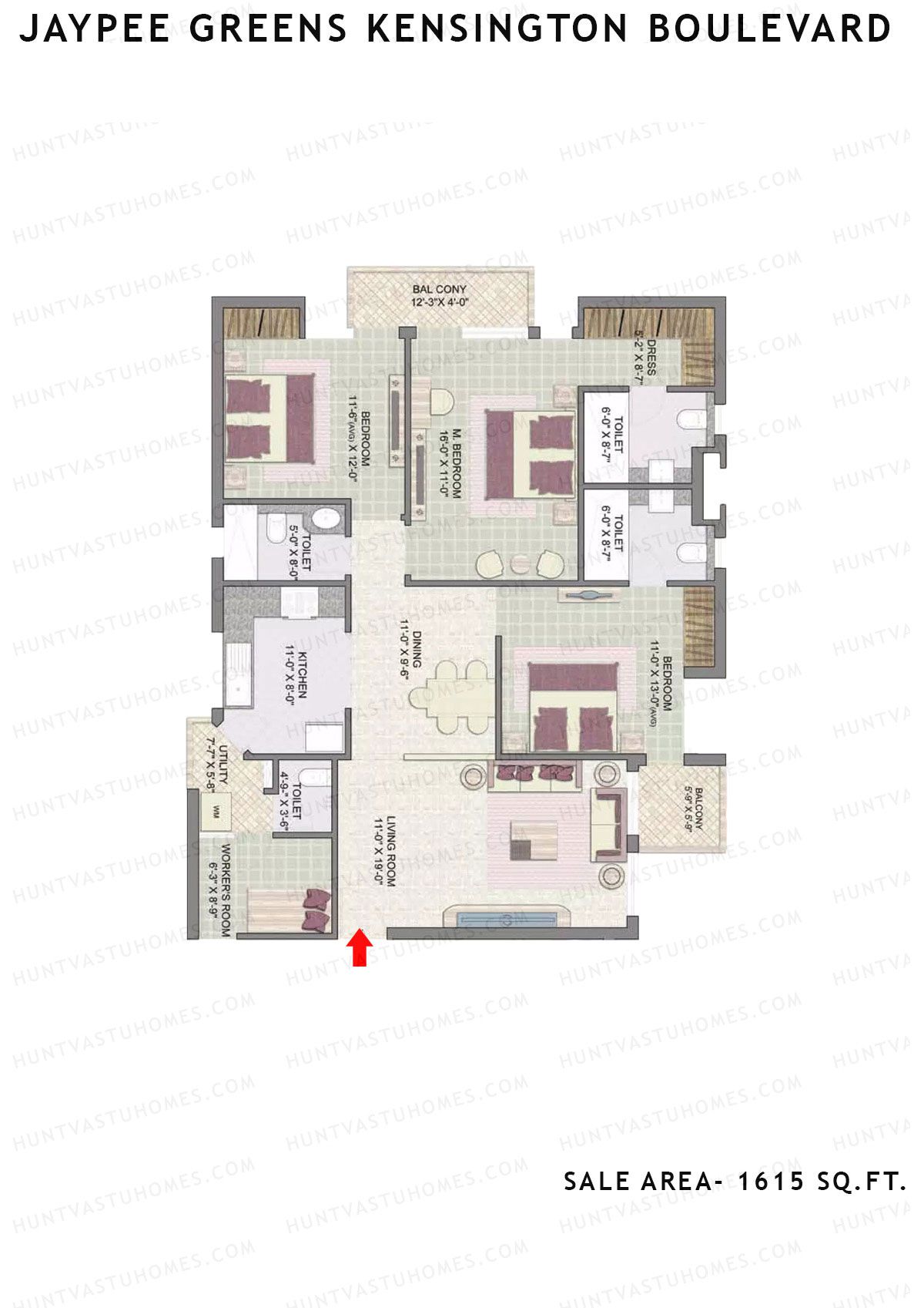 Jaypee Greens Kensington Boulevard KBA 12 Unit 4 (Type A) Floor Plan