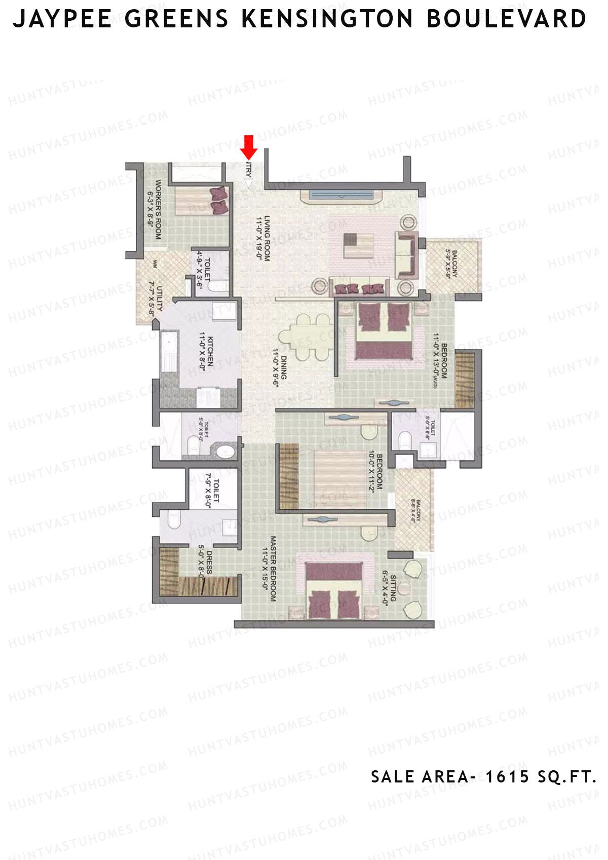 Jaypee Greens Kensington Boulevard KBA 12 Unit 3 (Type B) Floor Plan
