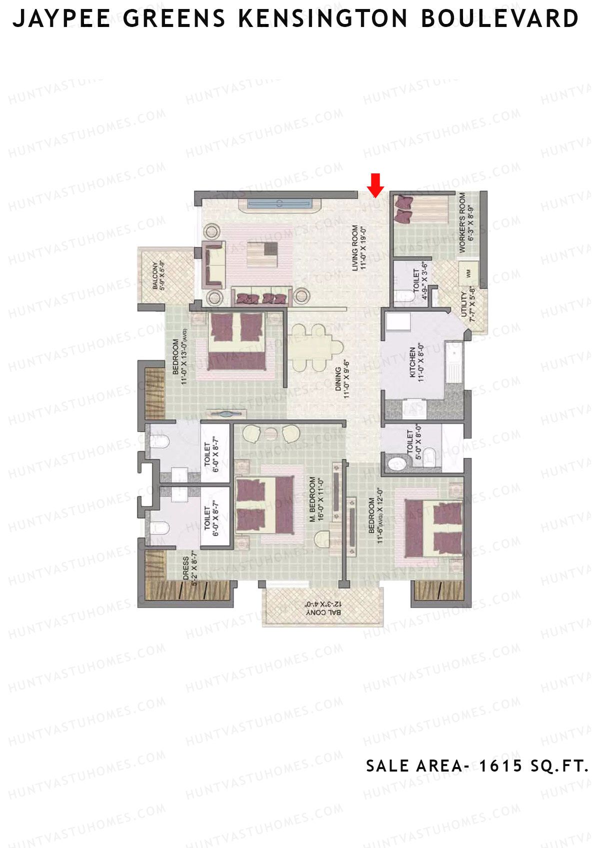 Jaypee Greens Kensington Boulevard KBA 14 Unit 1 (Type A) Floor Plan