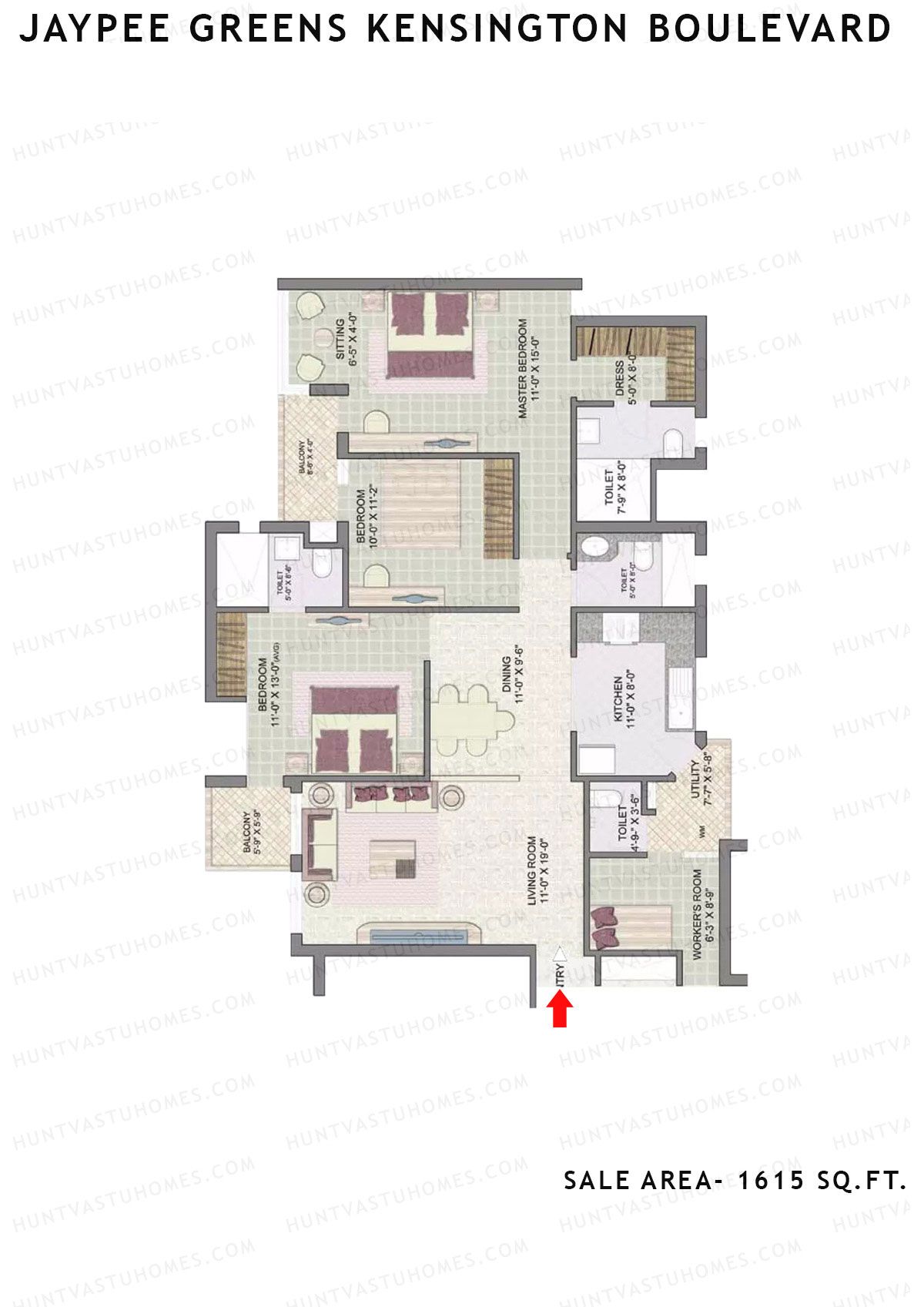 Jaypee Greens Kensington Boulevard KBA 14 Unit 2 (Type B) Floor Plan