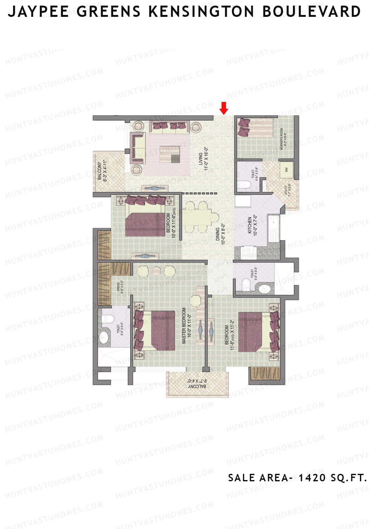 Jaypee Greens Kensington Boulevard KBA 16 Unit 1 (Type A) Floor Plan
