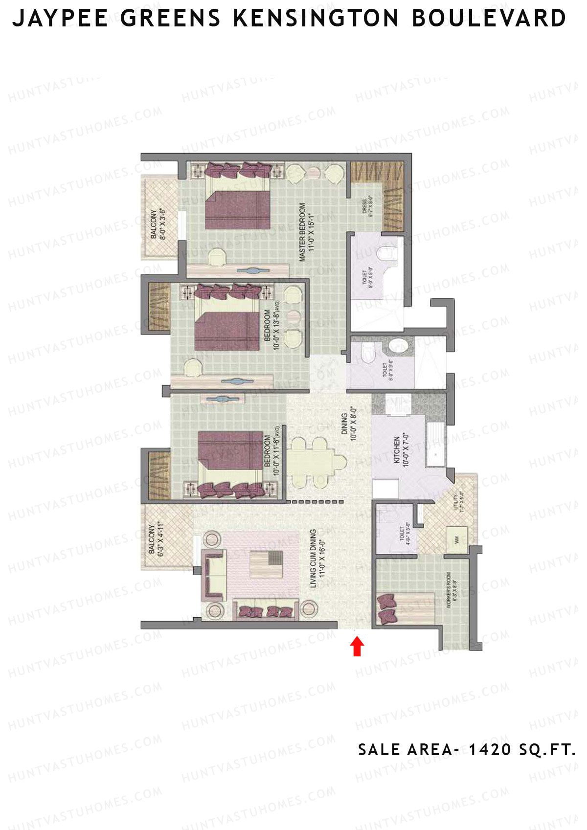 Jaypee Greens Kensington Boulevard KBA 16 Unit 2 (Type B) Floor Plan