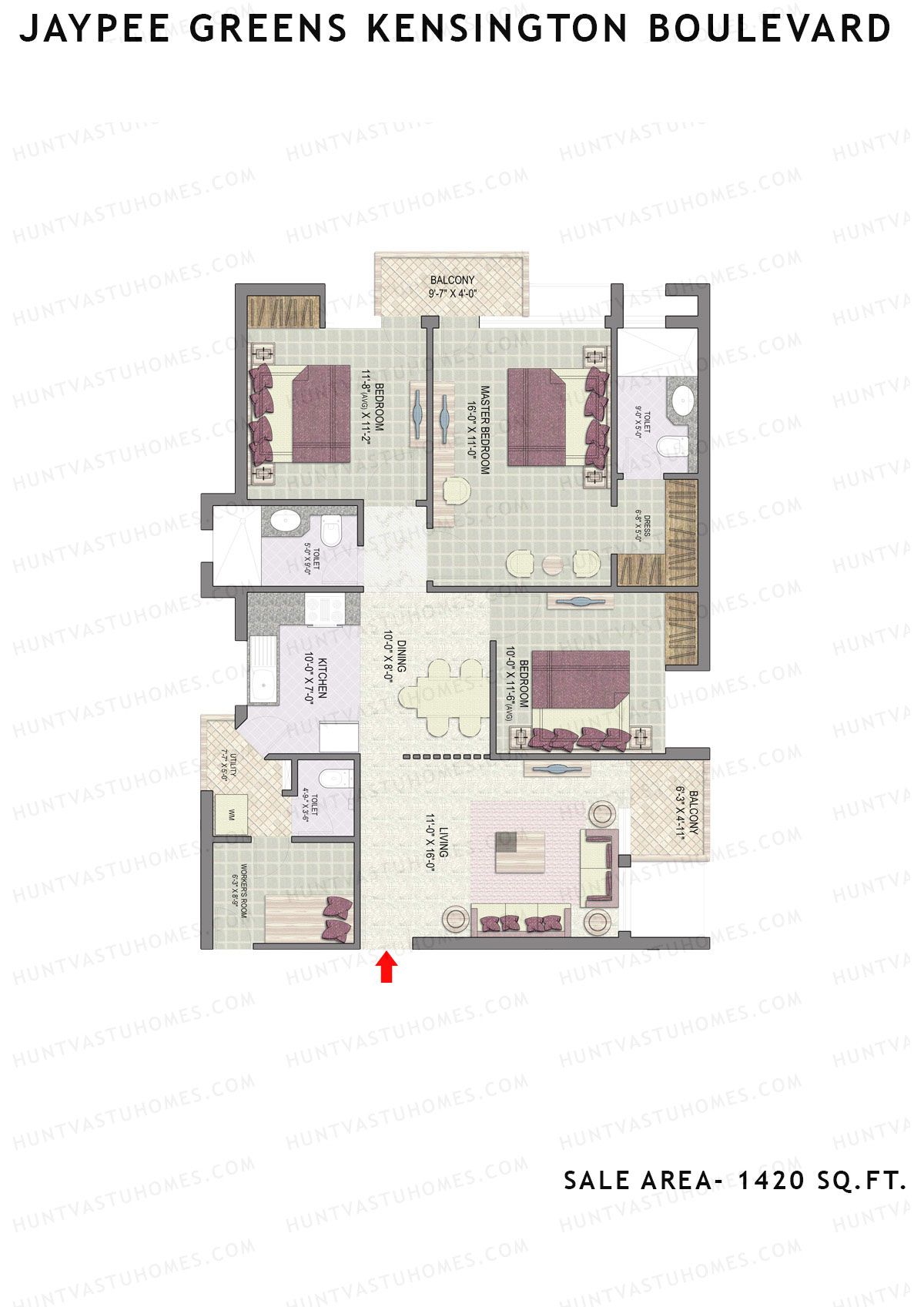 Jaypee Greens Kensington Boulevard KBA 17 Unit 4 (Type A) Floor Plan