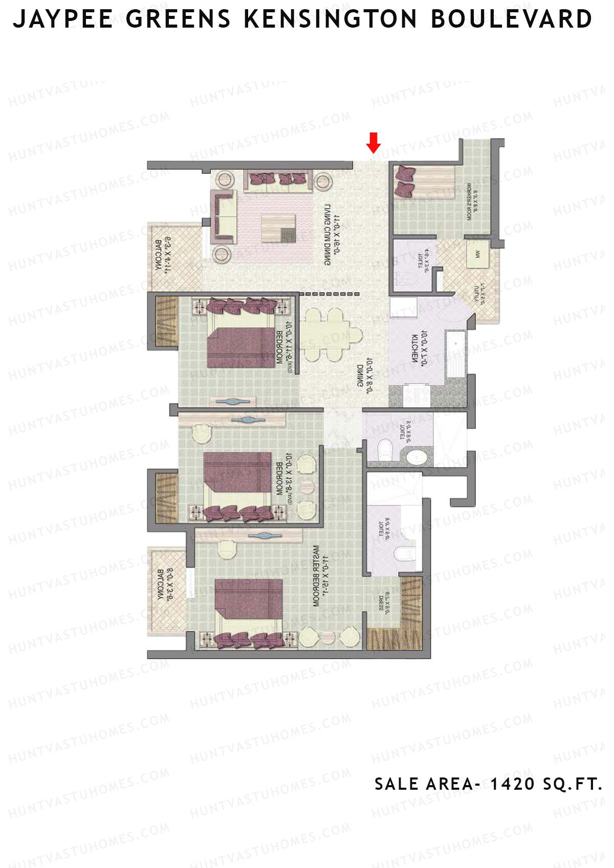 Jaypee Greens Kensington Boulevard KBA 17 Unit 1 (Type B) Floor Plan