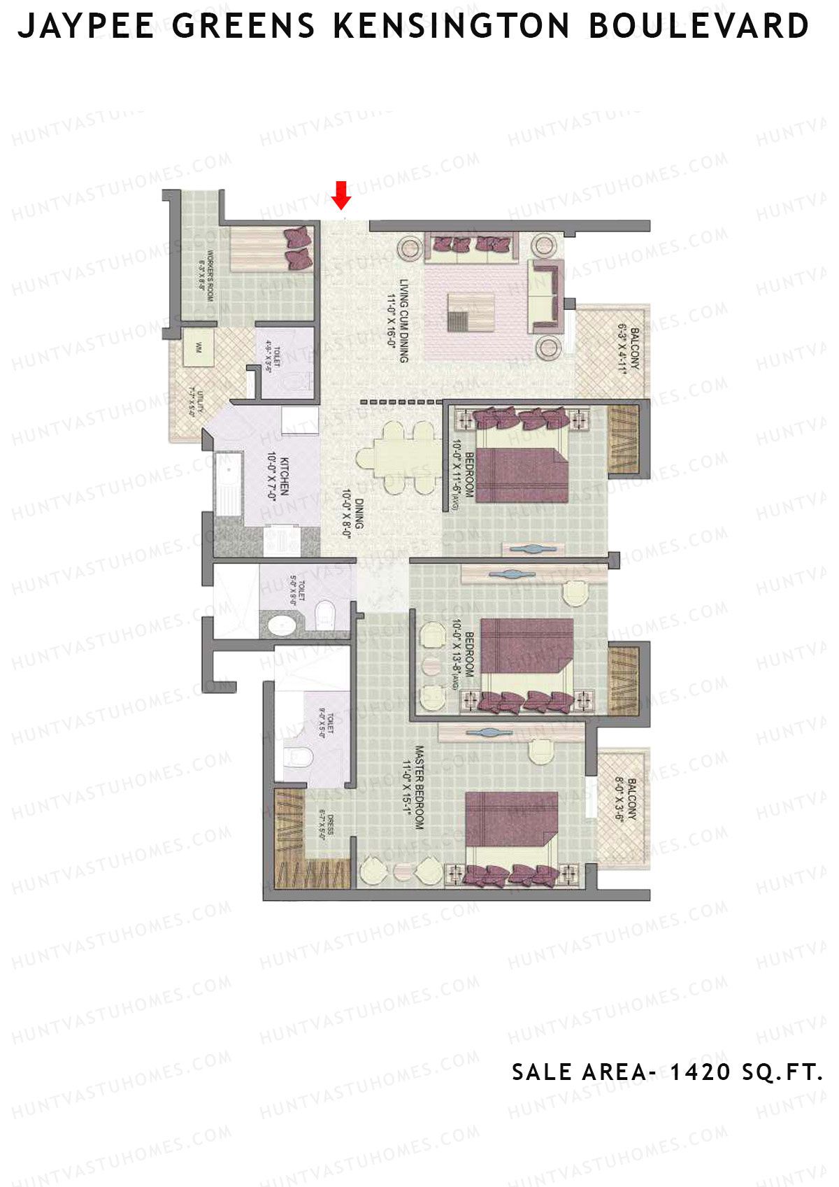 Jaypee Greens Kensington Boulevard KBA 17 Unit 3 (Type B) Floor Plan