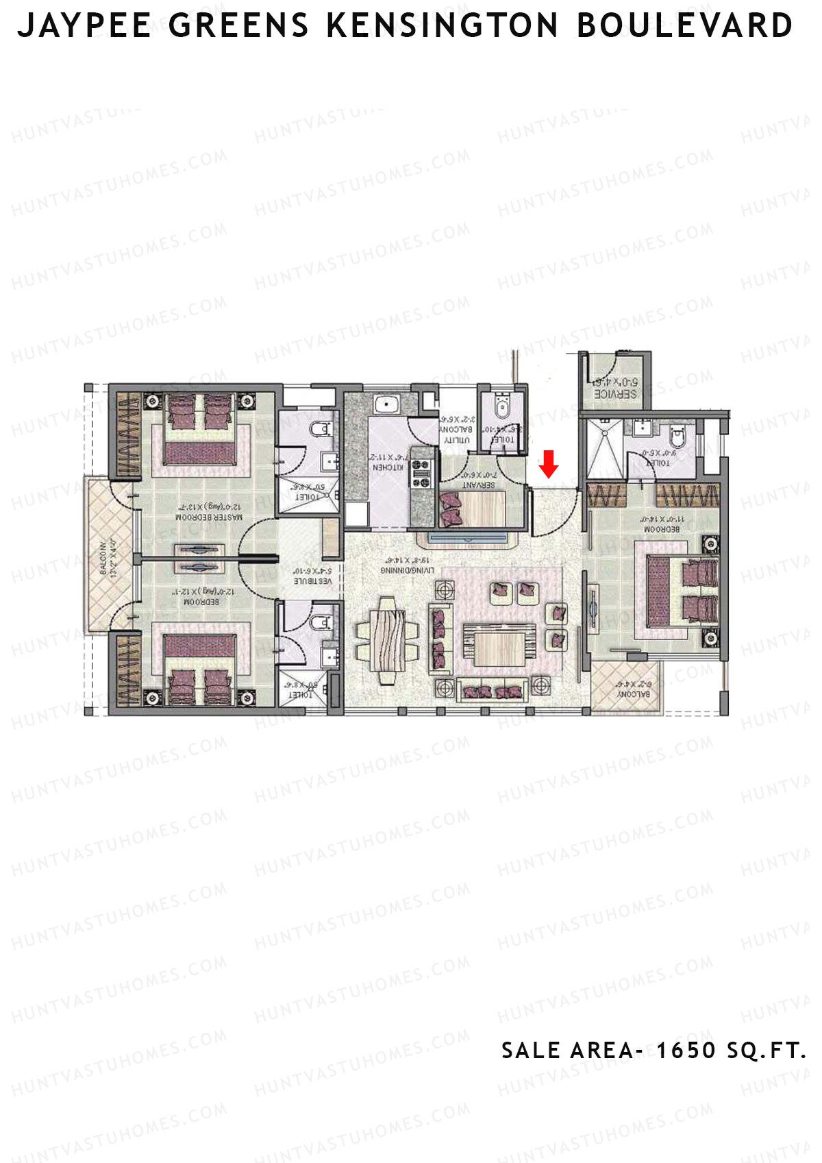 Jaypee Greens Kensington Boulevard KBA 7 Unit 3 (Type A) Floor Plan