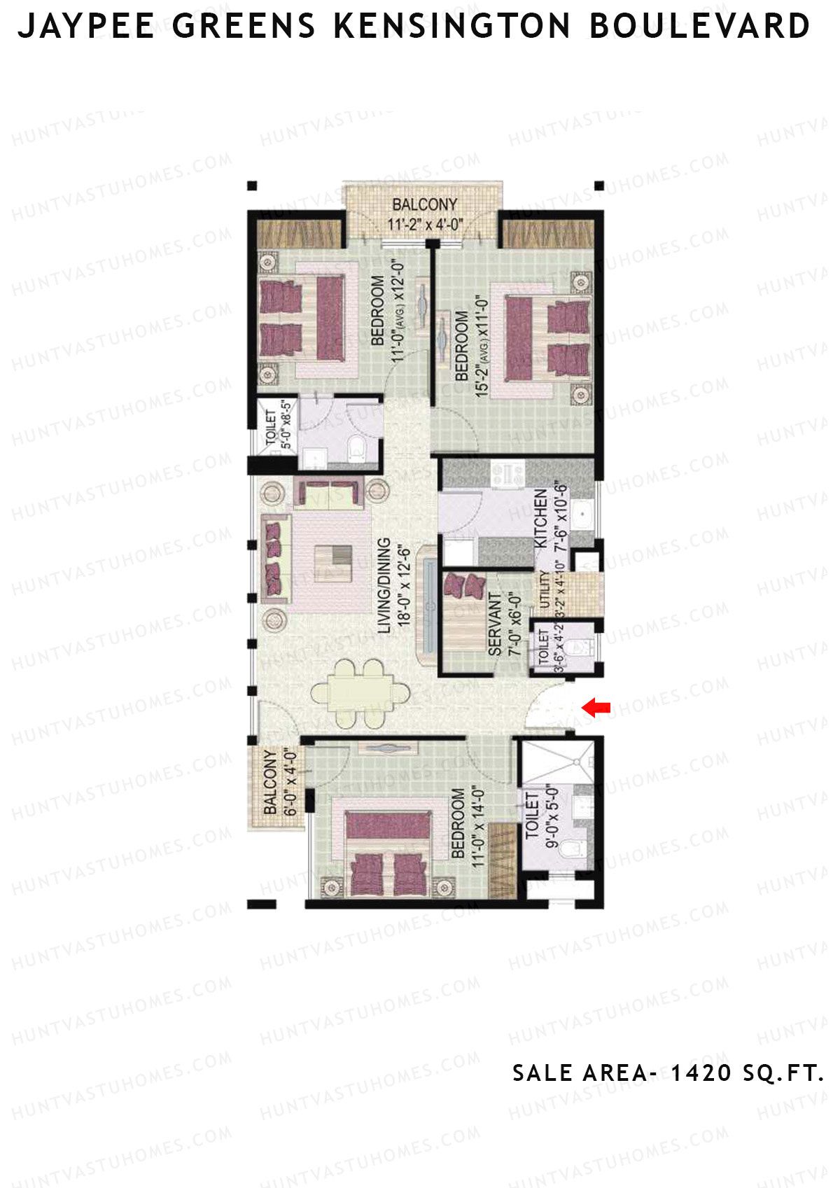 Jaypee Greens Kensington Boulevard KBA 8 Unit 4 (Type A) Floor Plan