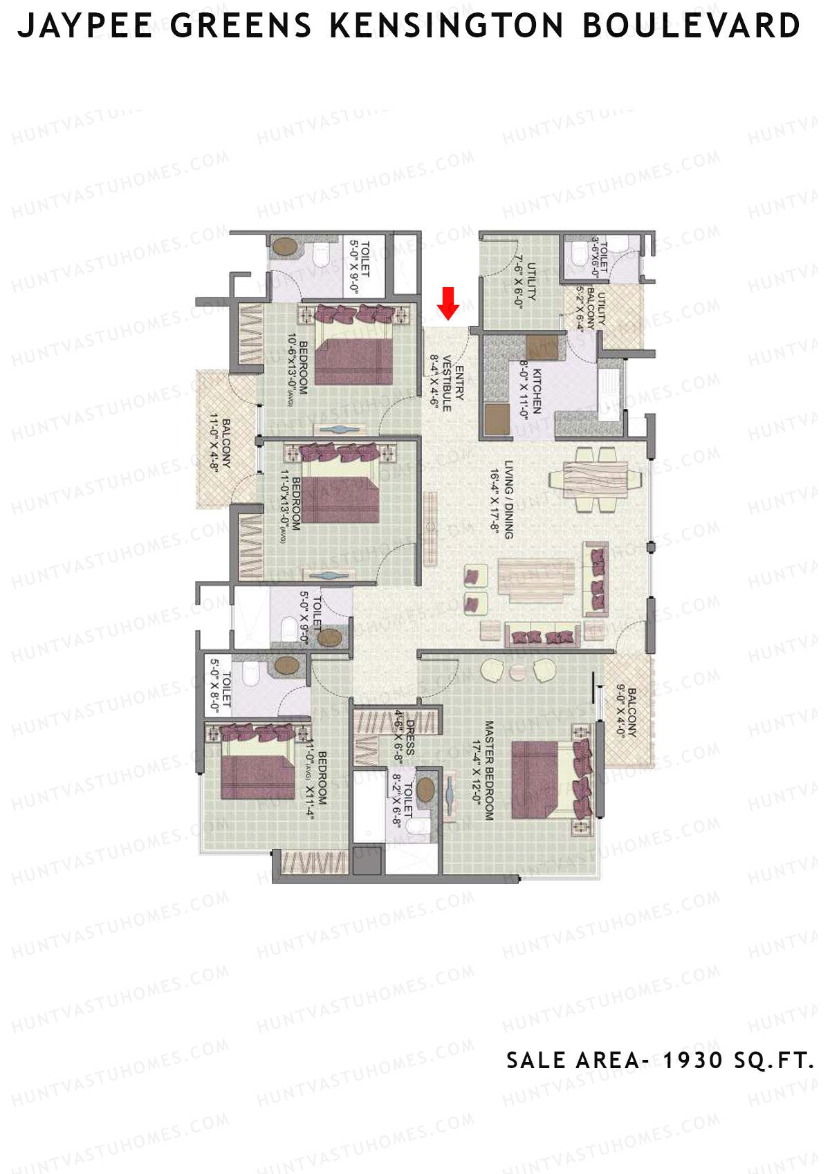 Jaypee Greens Kensington Boulevard KBA 21 Unit 3 (Type B) Floor Plan