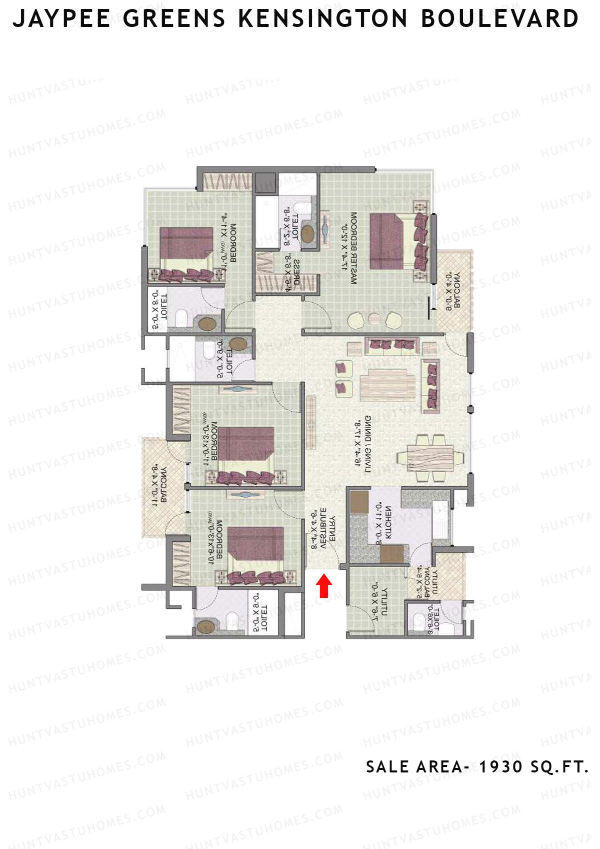 Jaypee Greens Kensington Boulevard KBA 22 Unit 1 (Type B) Floor Plan