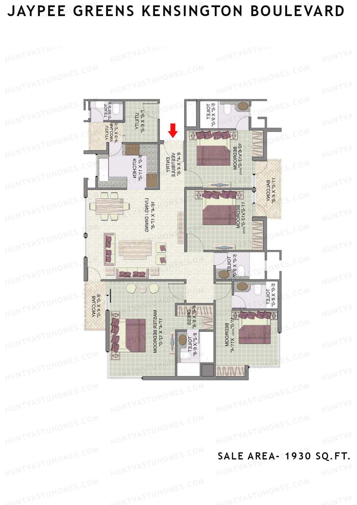 Jaypee Greens Kensington Boulevard KBA 22 Unit 3 (Type B) Floor Plan