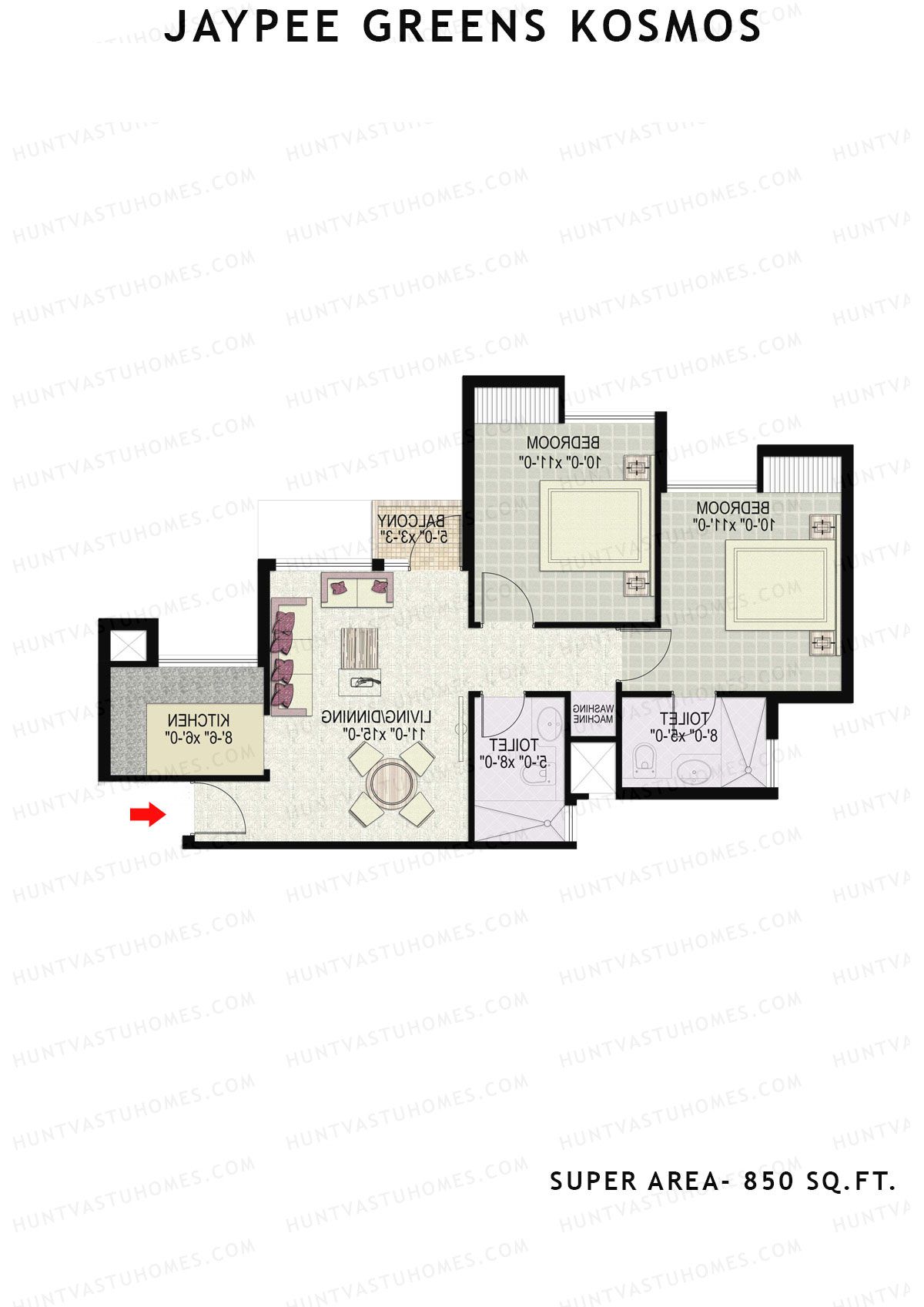 Jaypee Greens Kosmos Tower 30 Unit 3 (Type 1) Floor Plan