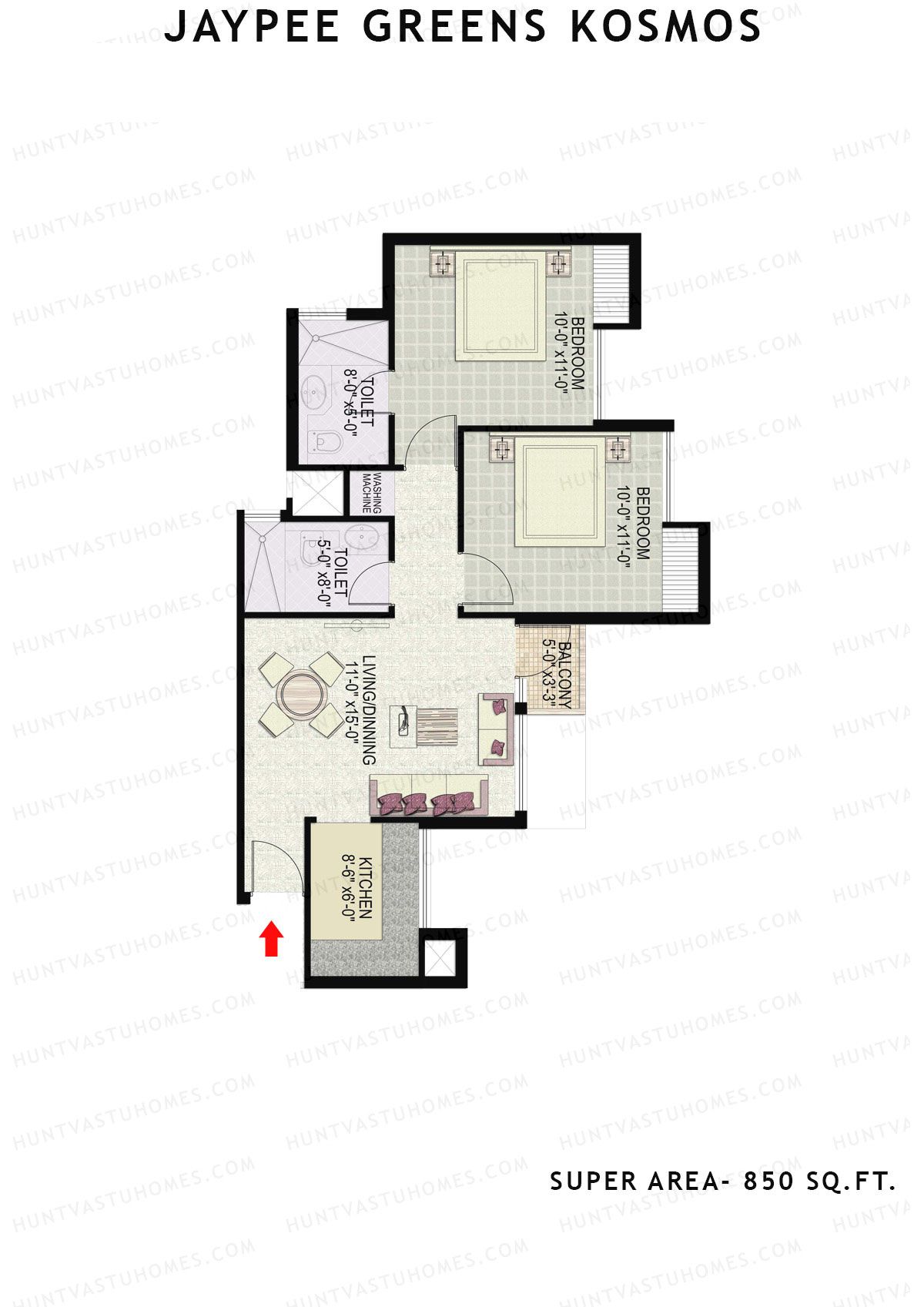 Jaypee Greens Kosmos Tower 32 Unit 2 (Type 1) Floor Plan