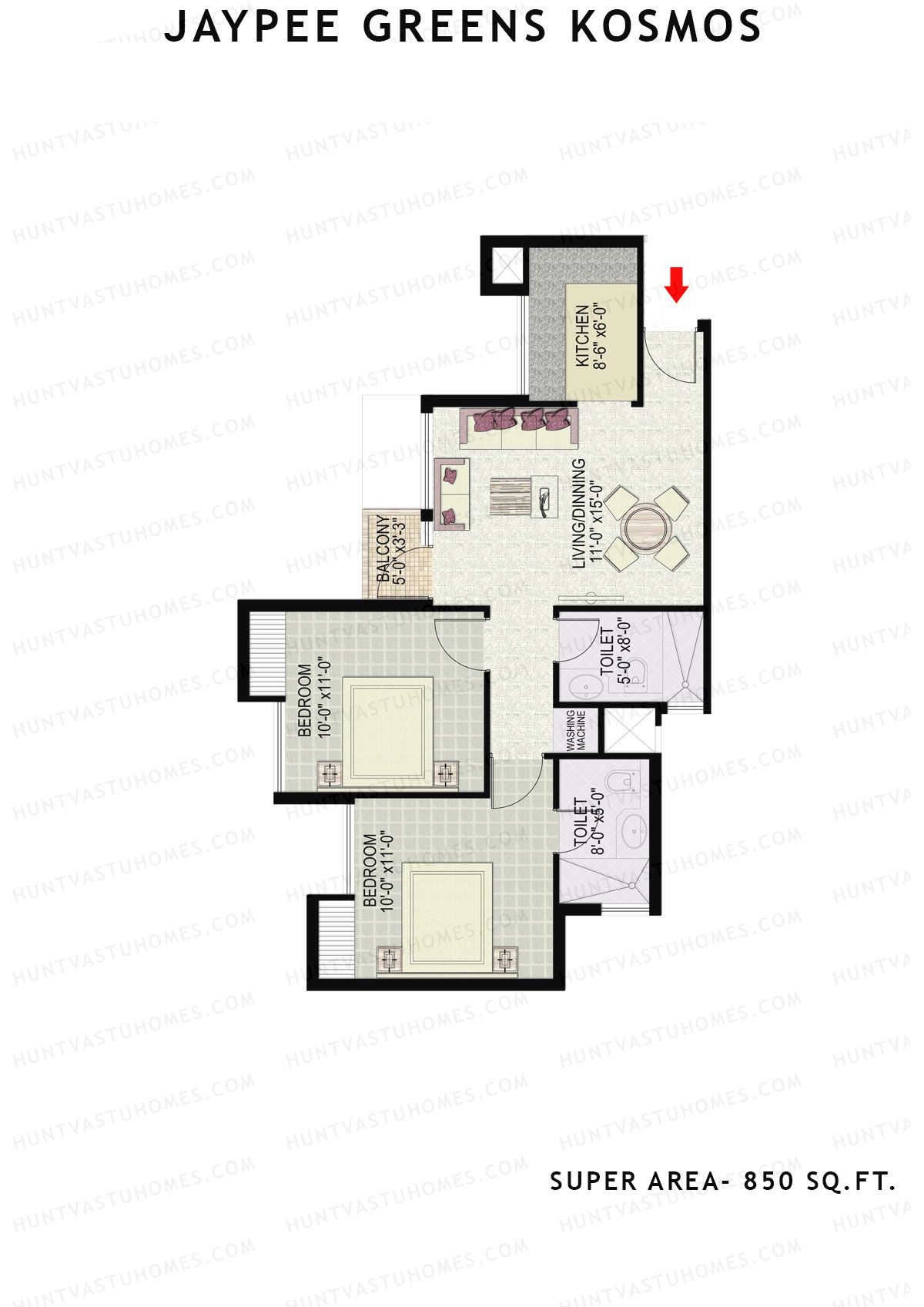Jaypee Greens Kosmos Tower 42 Unit 8 (Type 1) Floor Plan