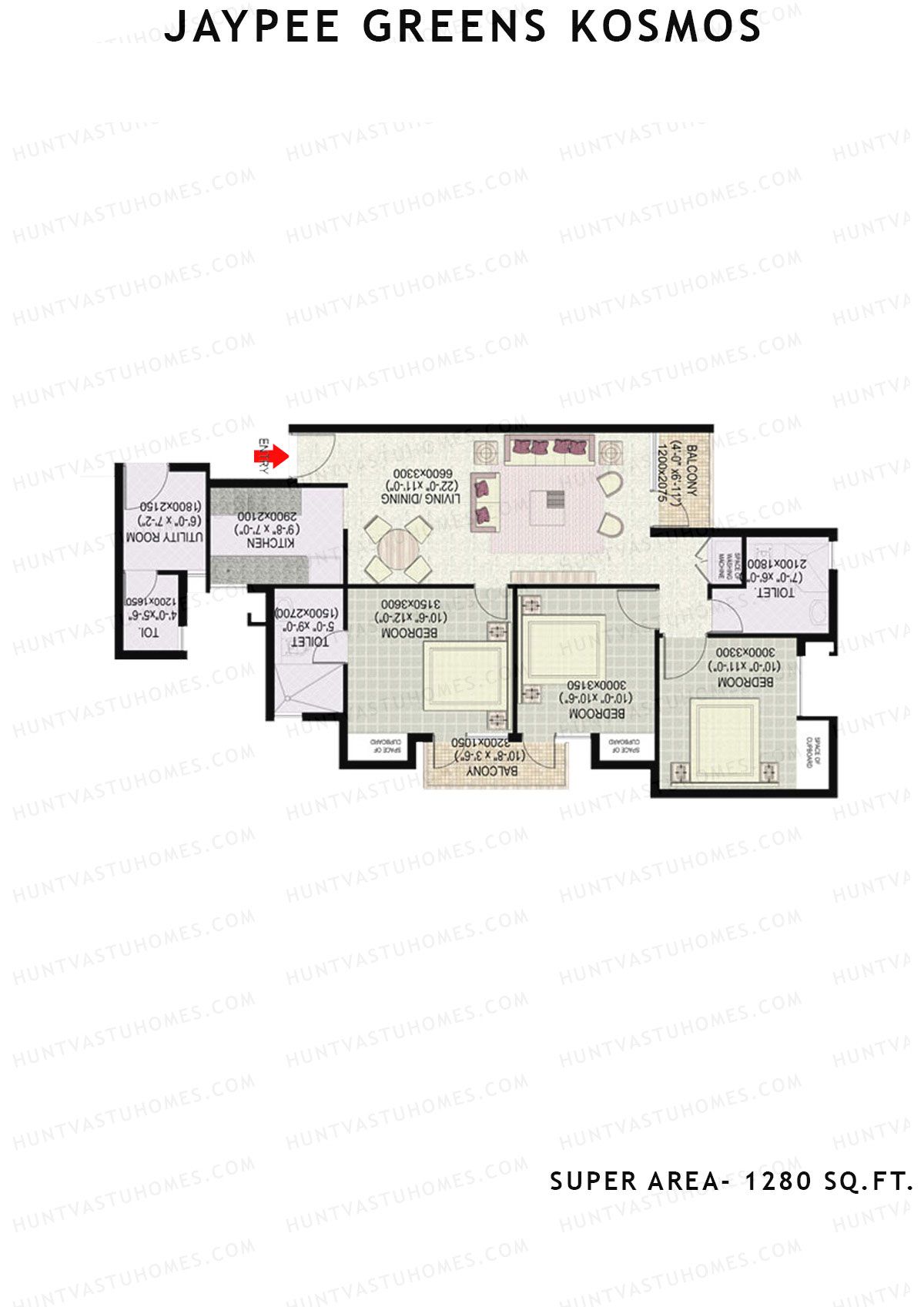 Jaypee Greens Kosmos Tower 1 Unit 5 (Type 3) Floor Plan