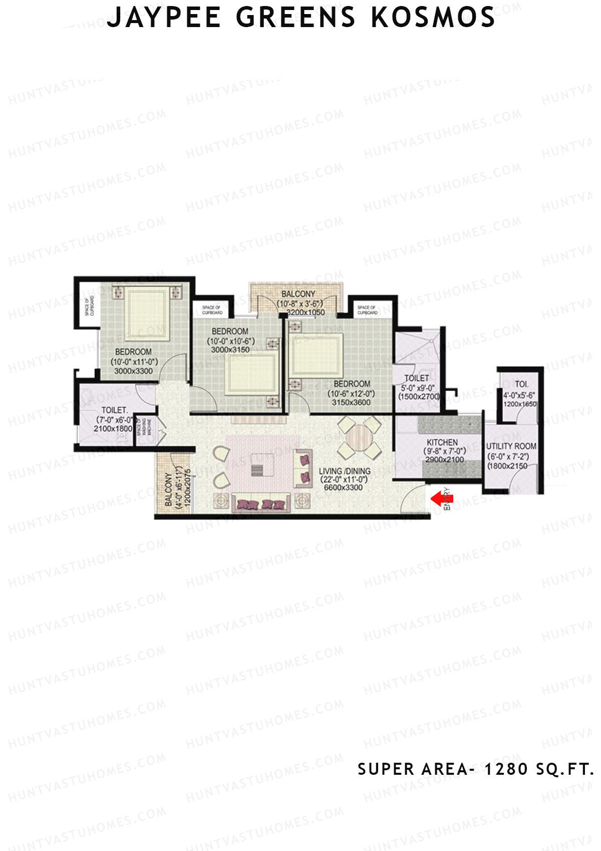Jaypee Greens Kosmos Tower 15 Unit 2 (Type 3) Floor Plan