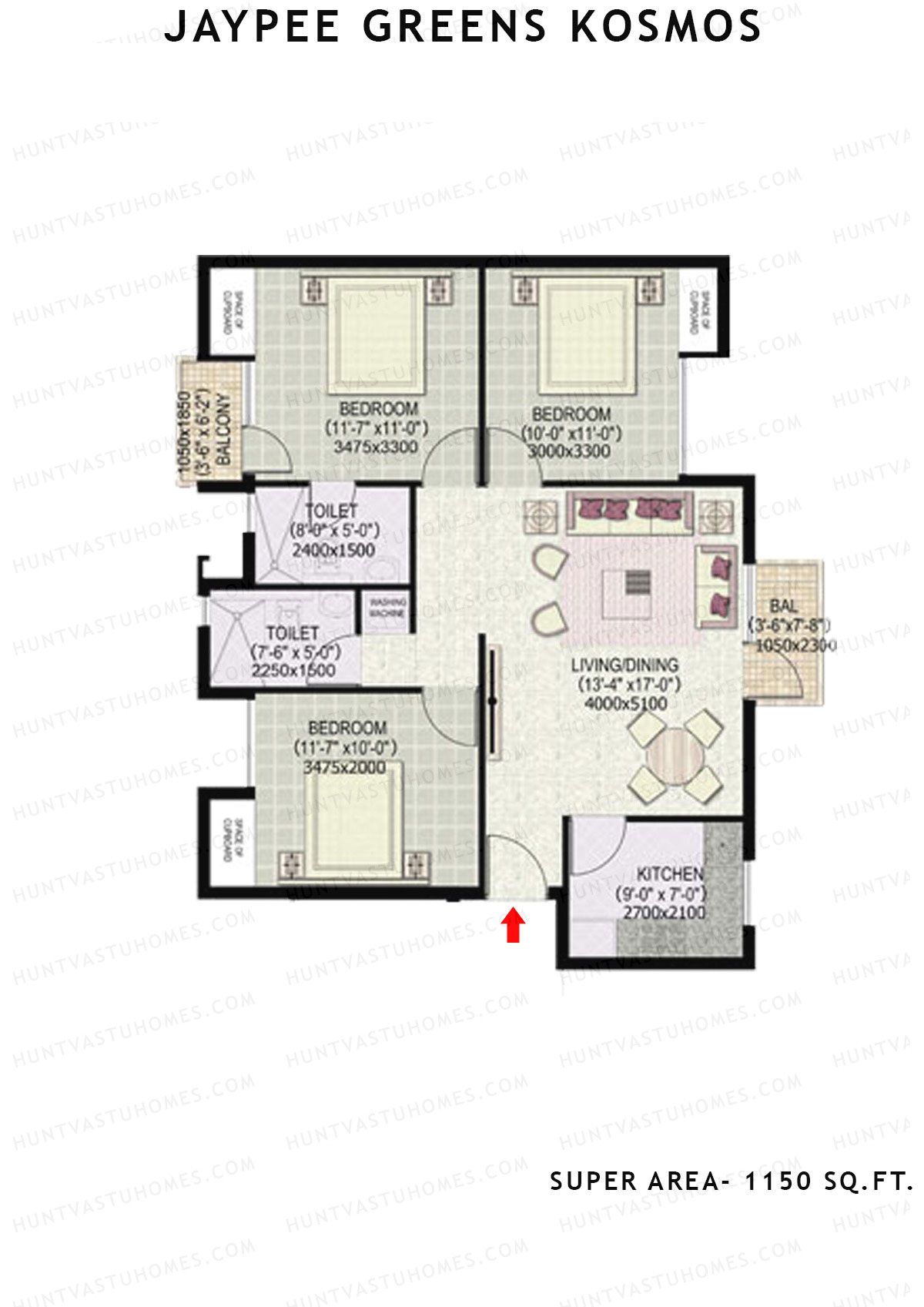 Jaypee Greens Kosmos Tower 15 Unit 3 (Type 1) Floor Plan