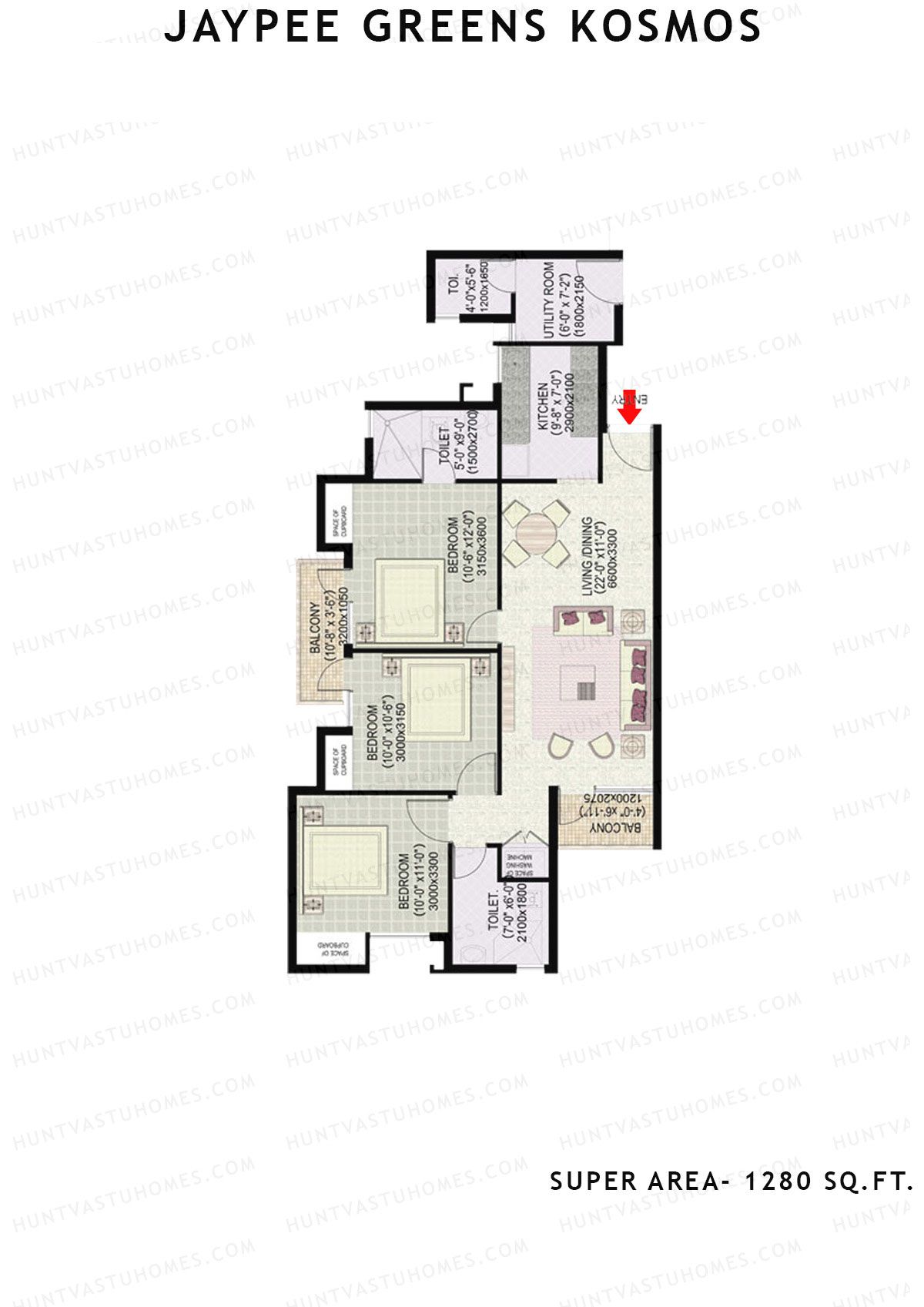 Jaypee Greens Kosmos Tower 17 Unit 5 (Type 3) Floor Plan