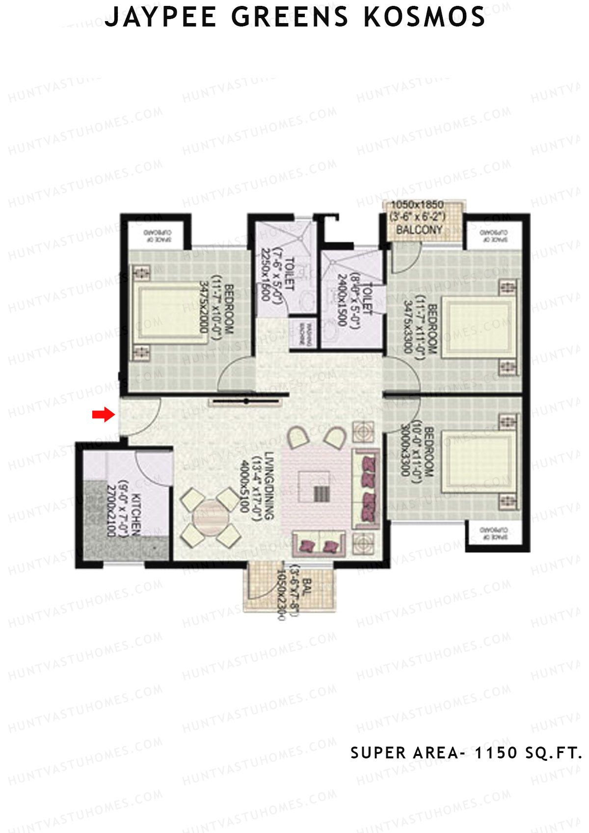Jaypee Greens Kosmos Tower 21 Unit 3 (Type 1) Floor Plan