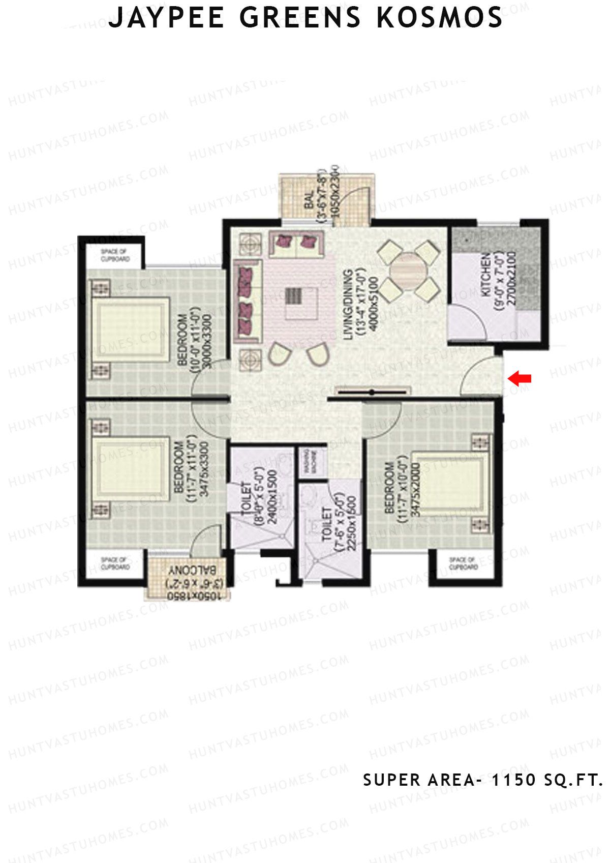 Jaypee Greens Kosmos Tower 21 Unit 6 (Type 1) Floor Plan
