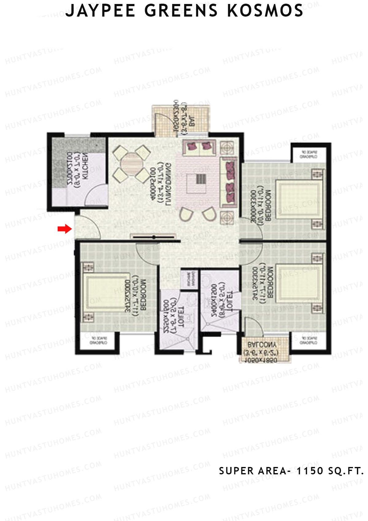 Jaypee Greens Kosmos Tower 22 Unit 3 (Type 1) Floor Plan