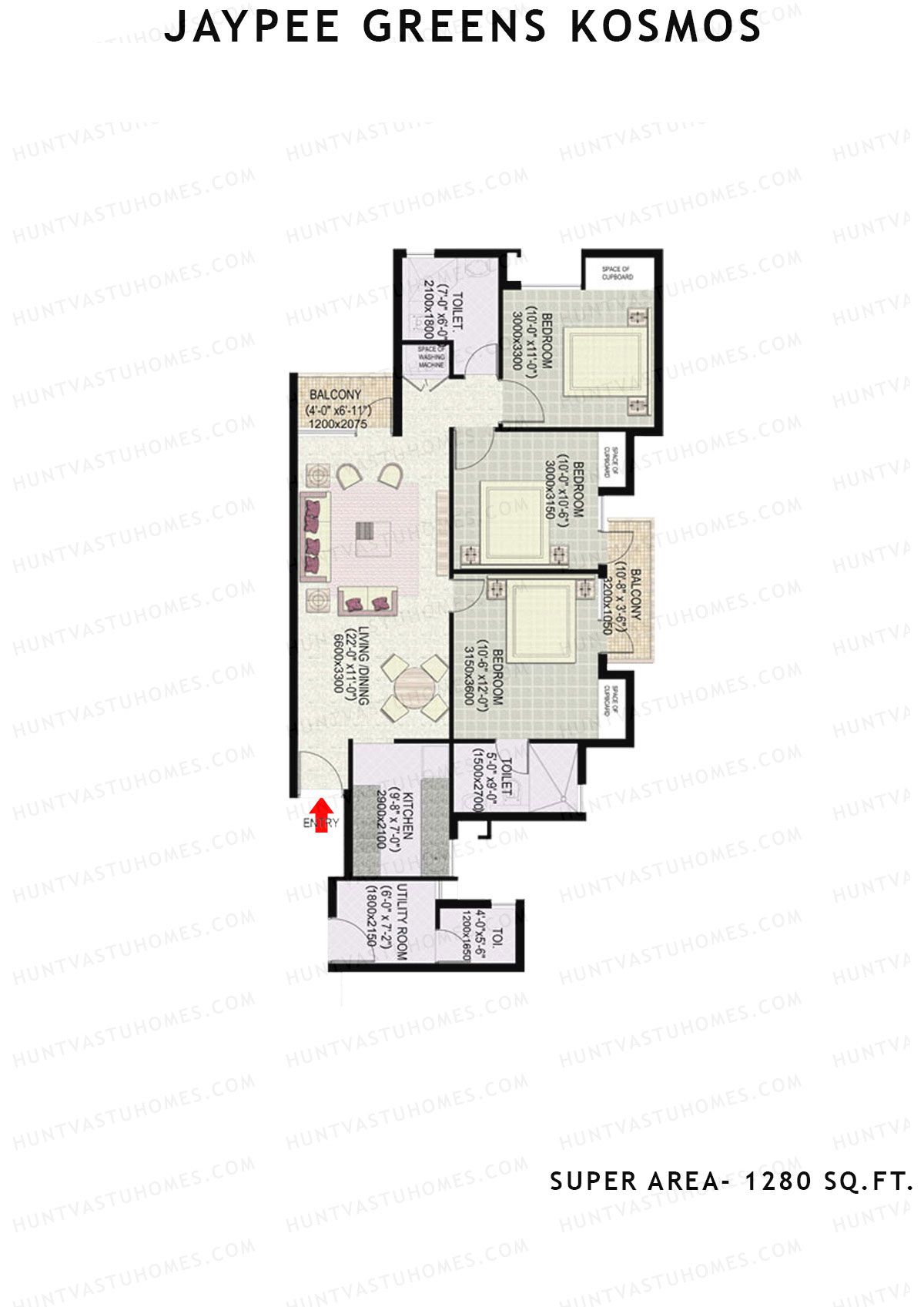 Jaypee Greens Kosmos Tower 22 Unit 2 (Type 3) Floor Plan