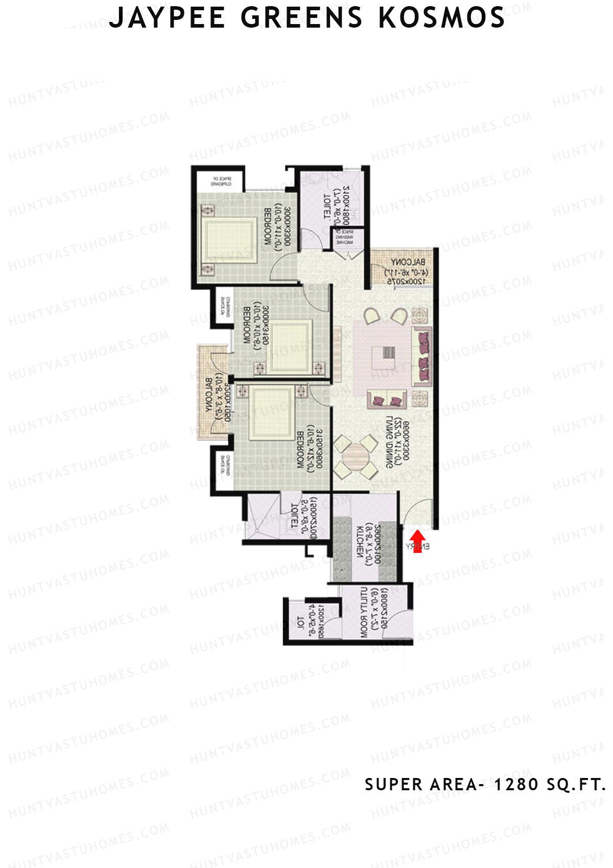 Jaypee Greens Kosmos Tower 28 Unit 1 (Type 3) Floor Plan