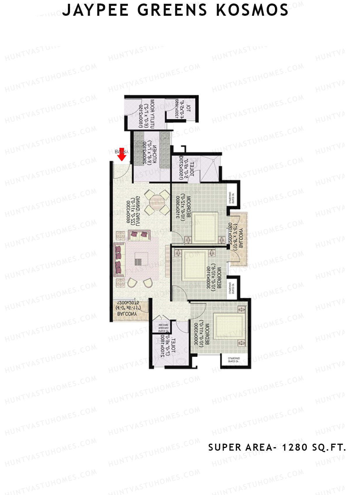 Jaypee Greens Kosmos Tower 28 Unit 4 (Type 3) Floor Plan