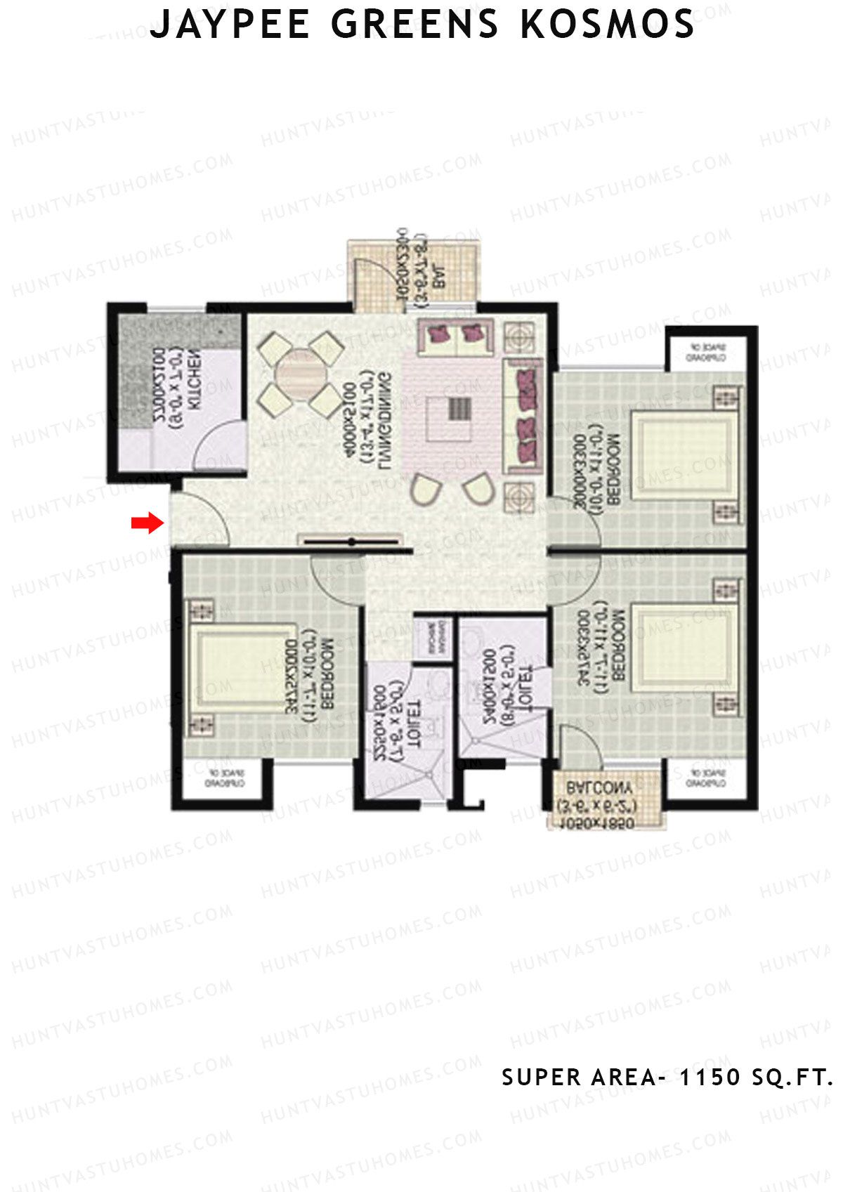 Jaypee Greens Kosmos Tower 29 Unit 3 (Type 1) Floor Plan