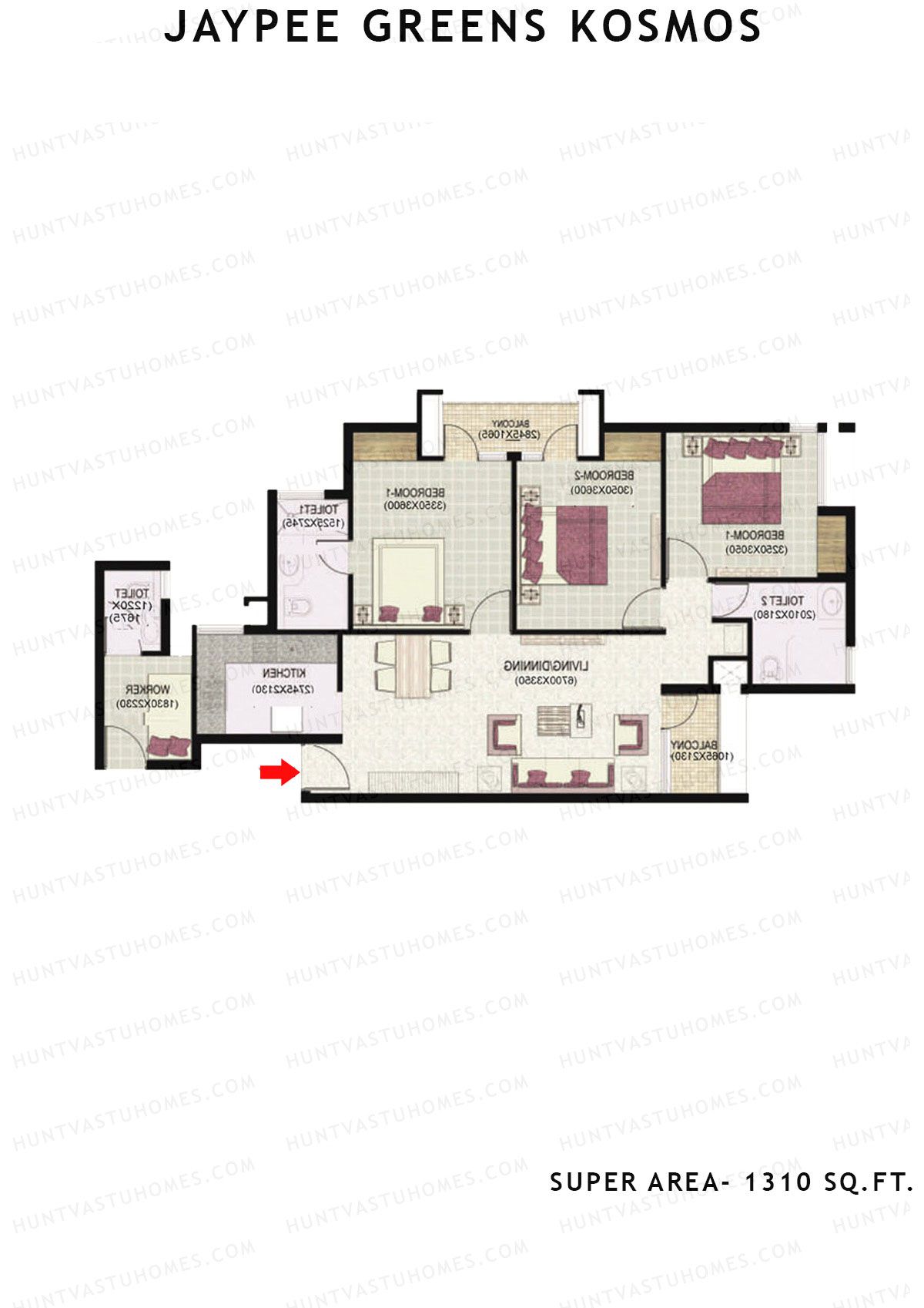 Jaypee Greens Kosmos Tower 51 Unit 3 (Type 4) Floor Plan
