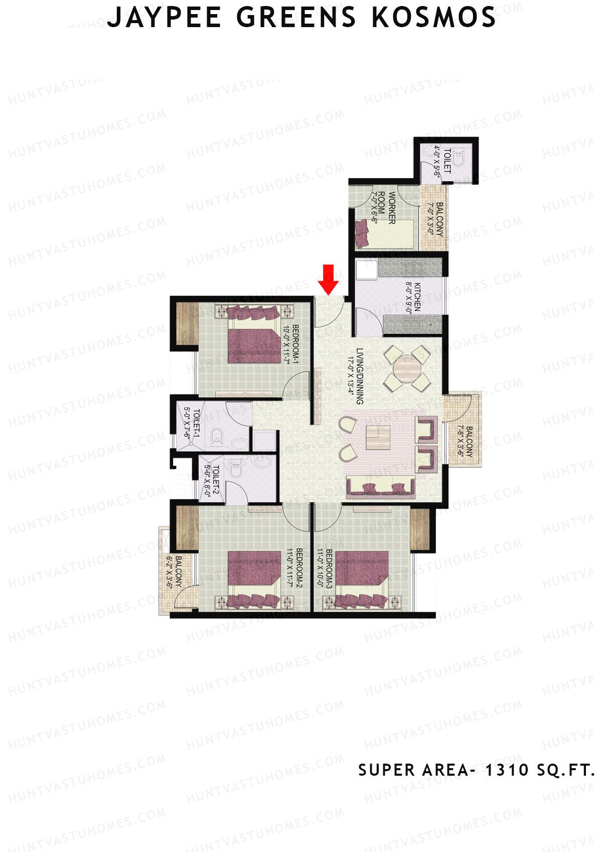 Jaypee Greens Kosmos Tower 51 Unit 1 (Type 5) Floor Plan