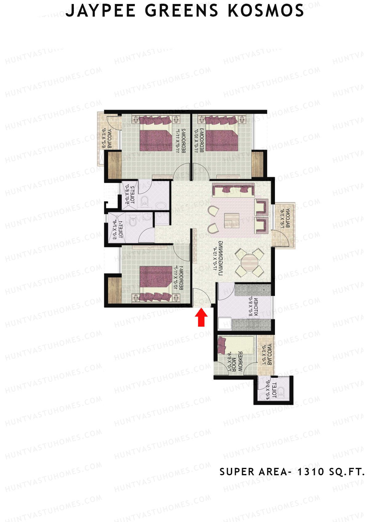 Jaypee Greens Kosmos Tower 51 Unit 2 (Type 5) Floor Plan