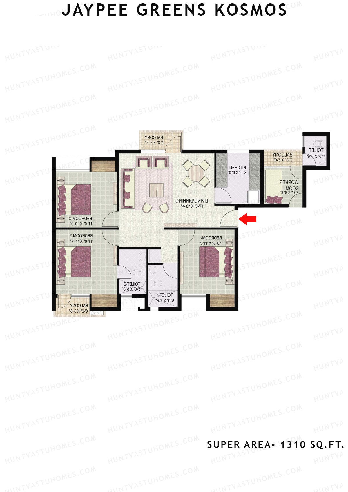 Jaypee Greens Kosmos Tower 55 Unit 1 (Type 5) Floor Plan