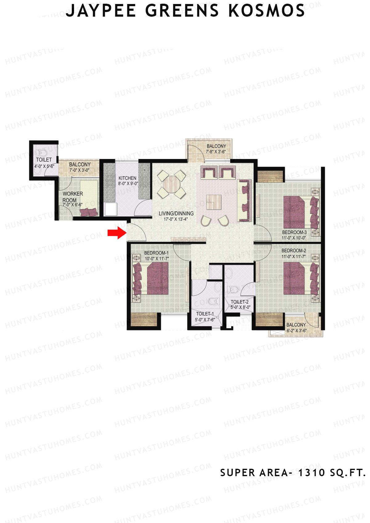 Jaypee Greens Kosmos Tower 55 Unit 2 (Type 5) Floor Plan
