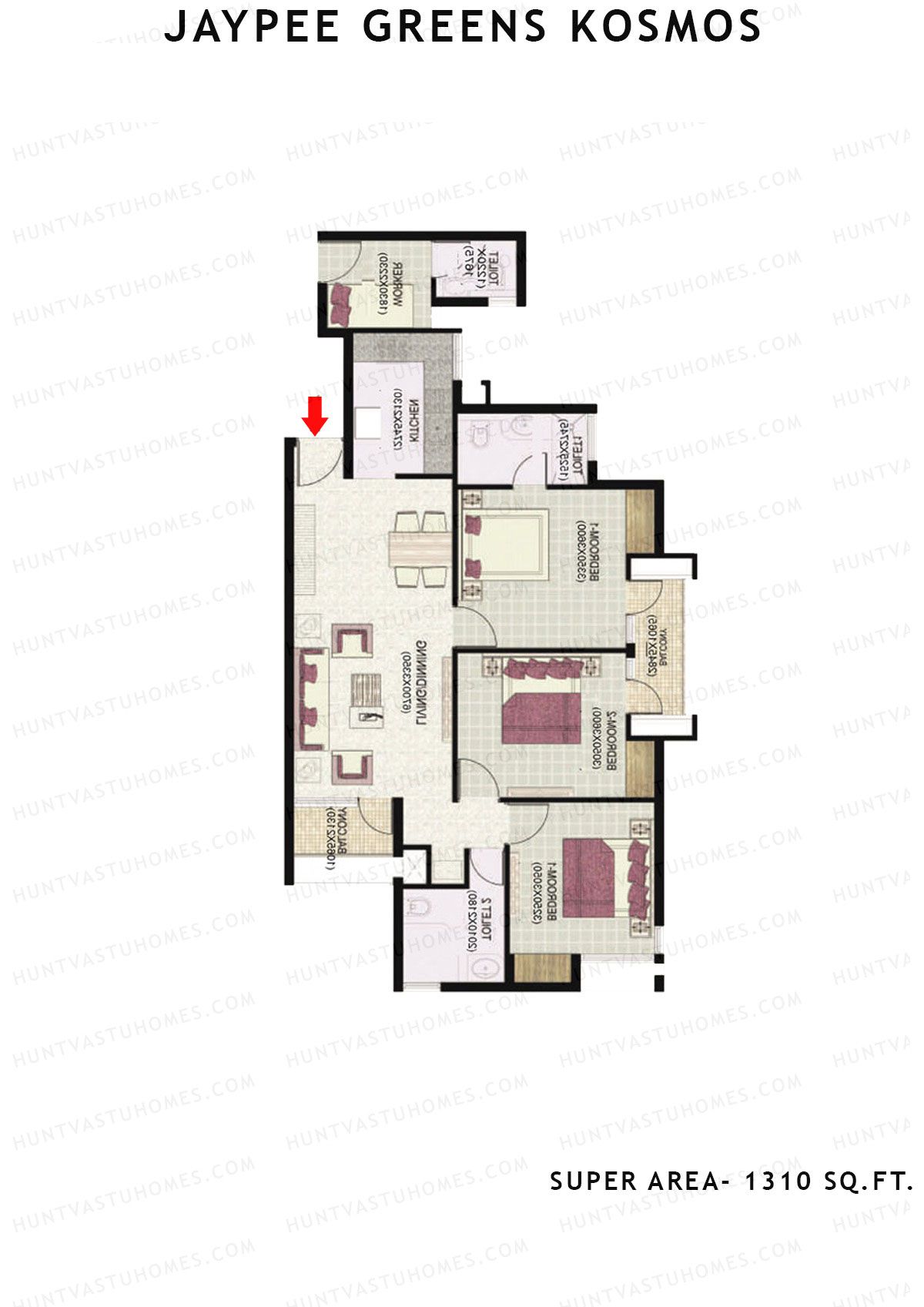 Jaypee Greens Kosmos Tower 58 Unit 3 (Type 4) Floor Plan