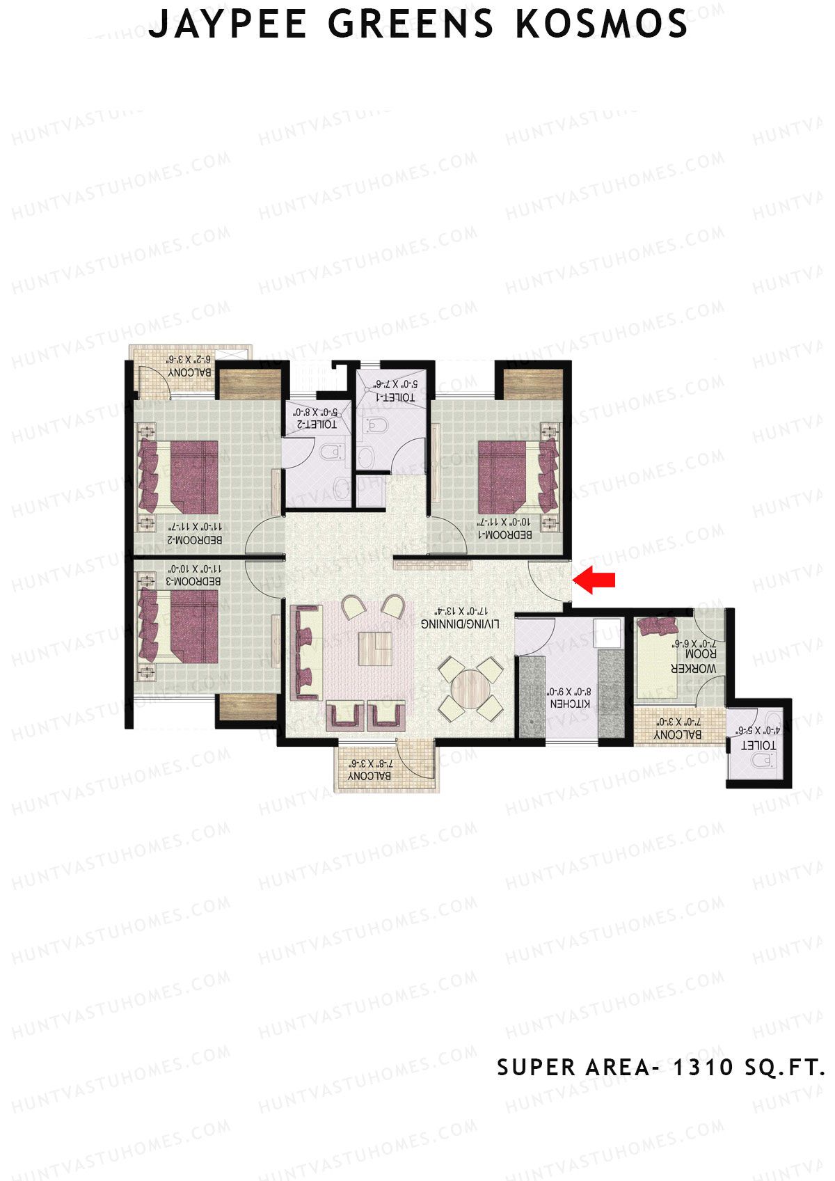 Jaypee Greens Kosmos Tower 58 Unit 1 (Type 5) Floor Plan