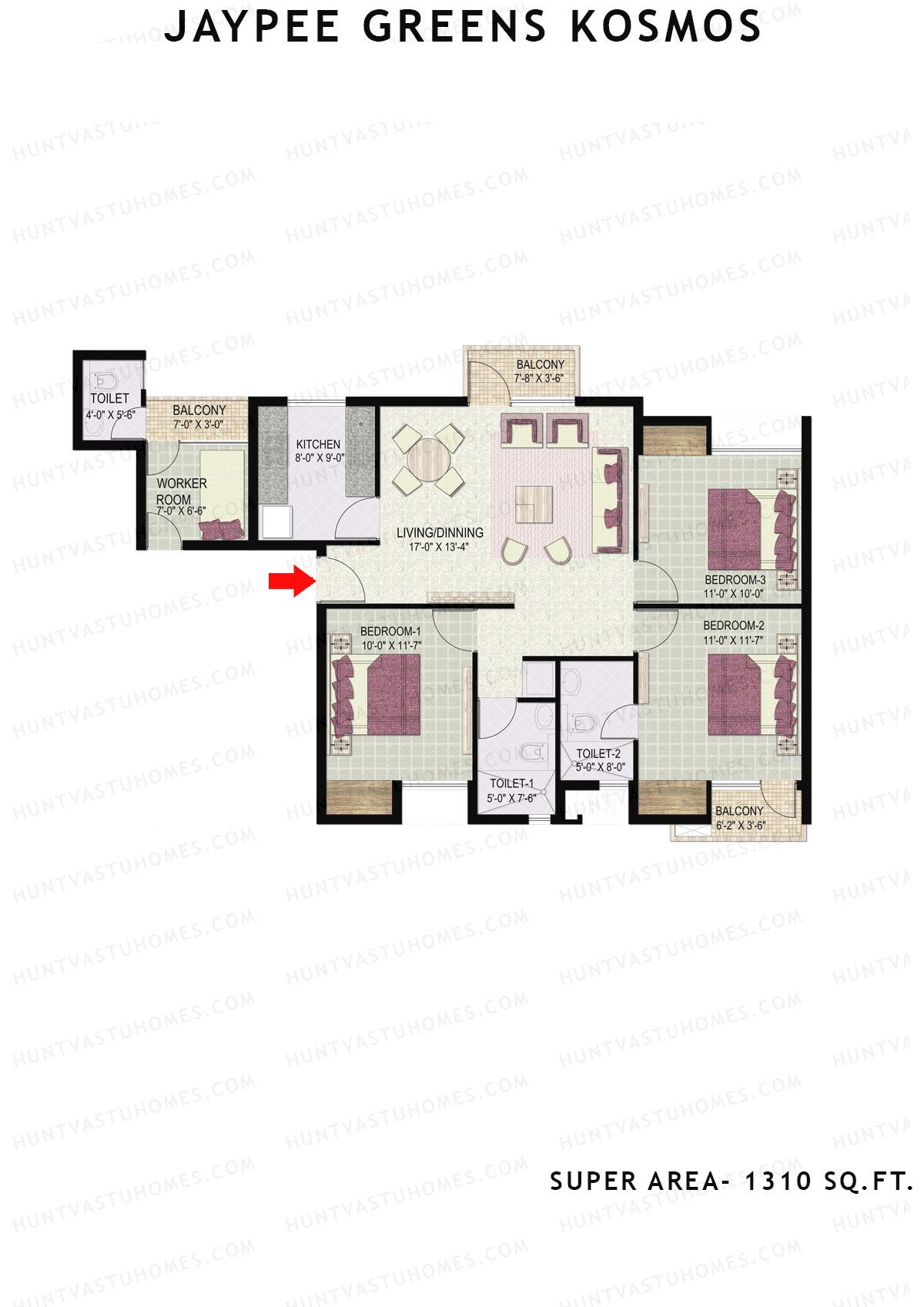 Jaypee Greens Kosmos Tower 59 Unit 2 (Type 5) Floor Plan