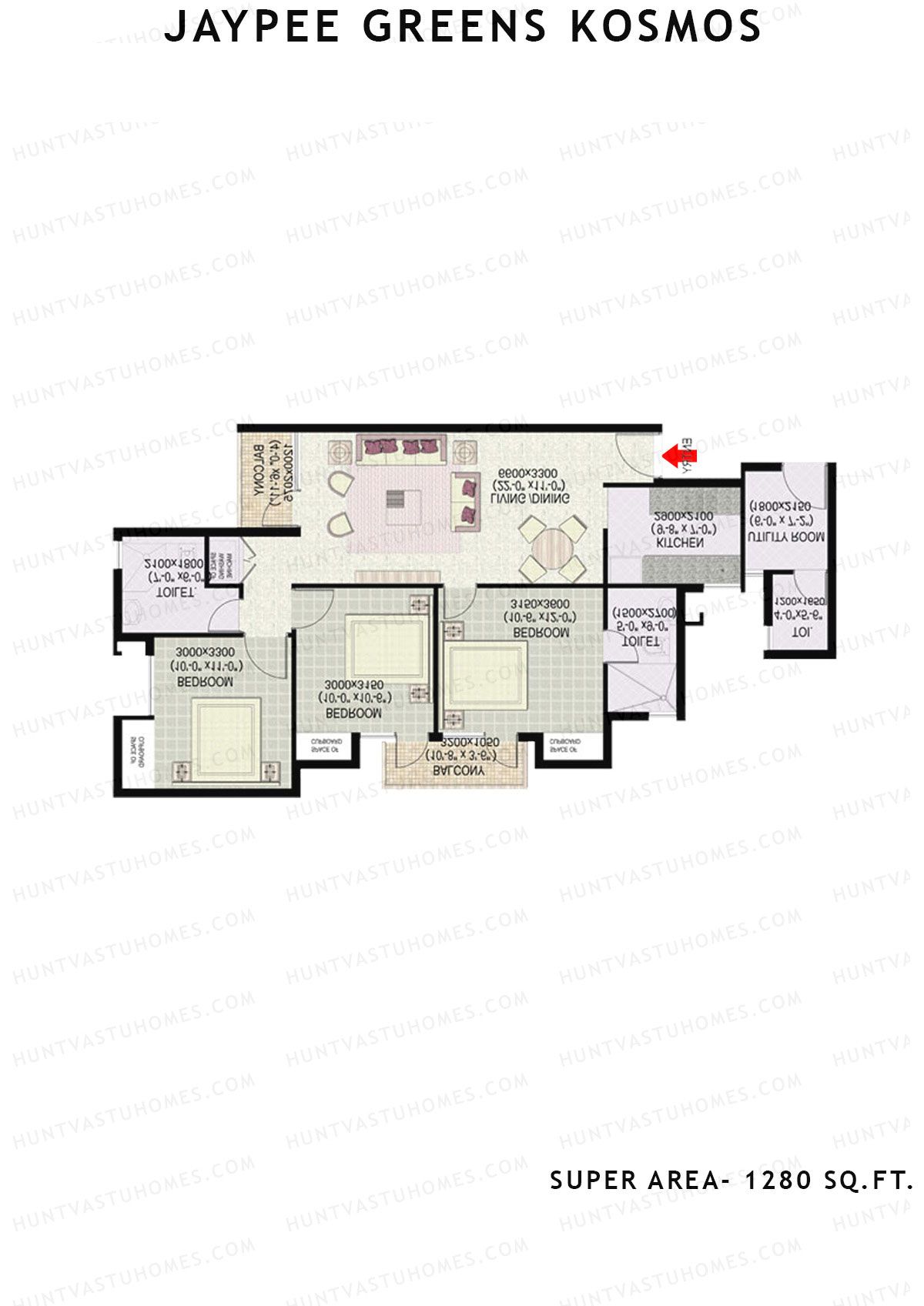 Jaypee Greens Kosmos Tower 6 Unit 1 (Type 3) Floor Plan