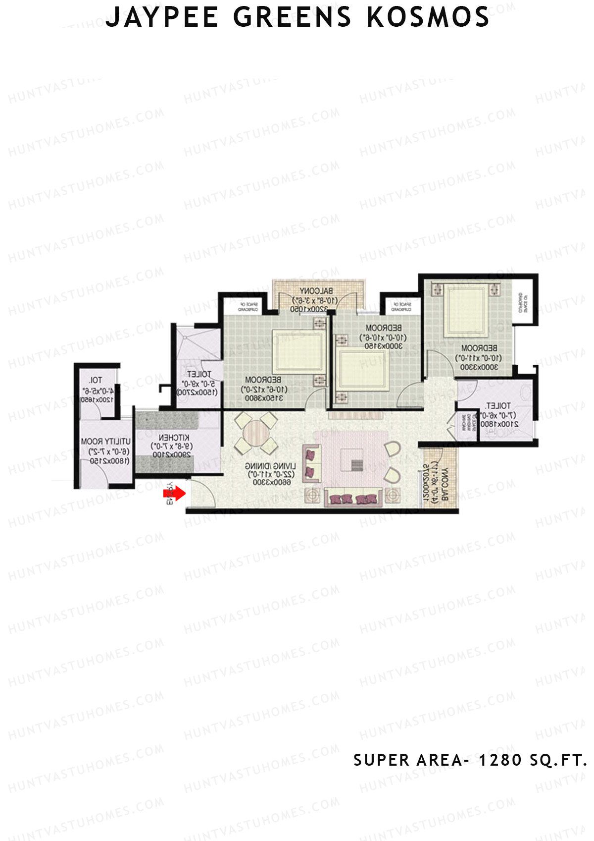 Jaypee Greens Kosmos Tower 6 Unit 4 (Type 3) Floor Plan