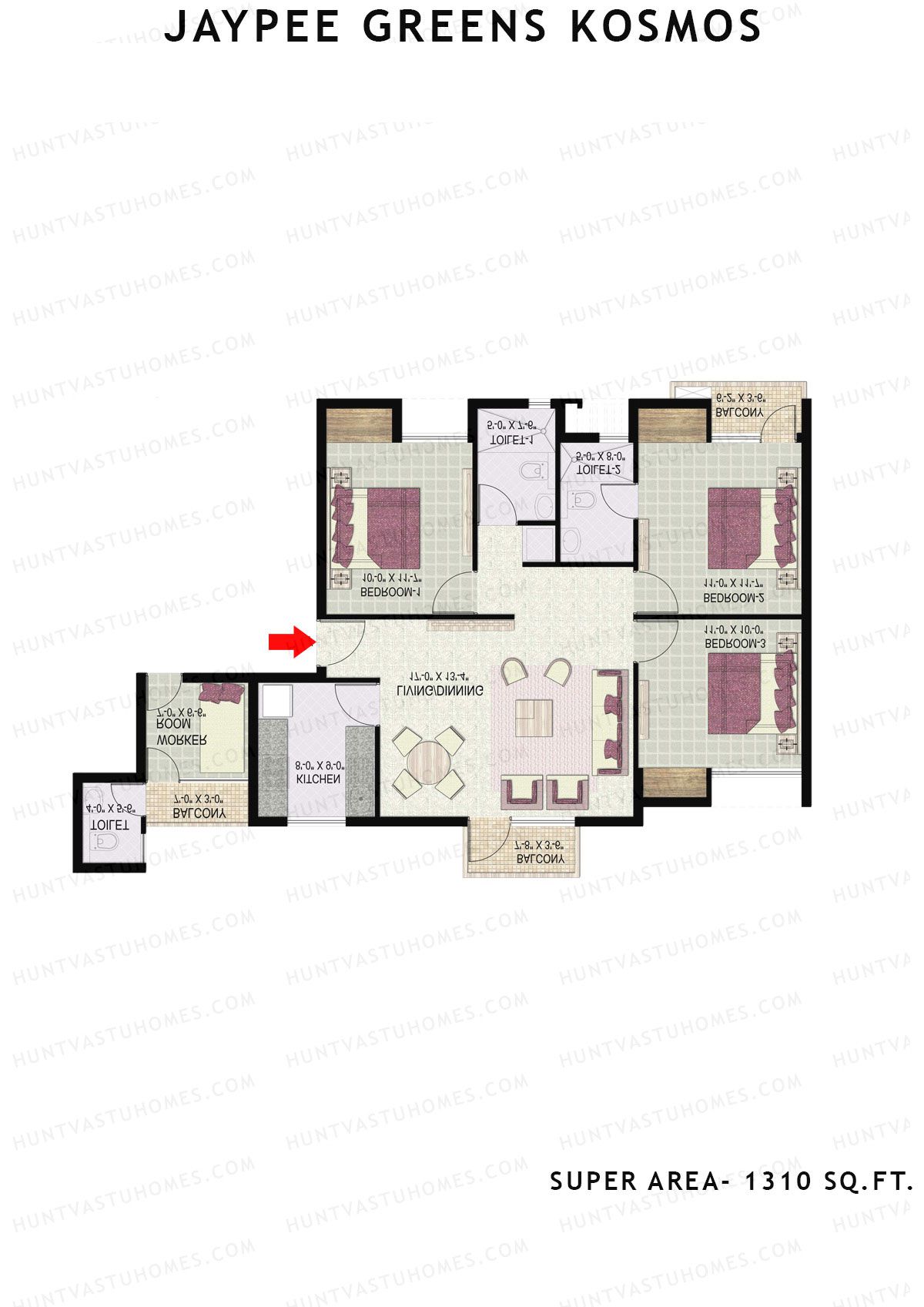 Jaypee Greens Kosmos Tower 64 Unit 2 (Type 5) Floor Plan