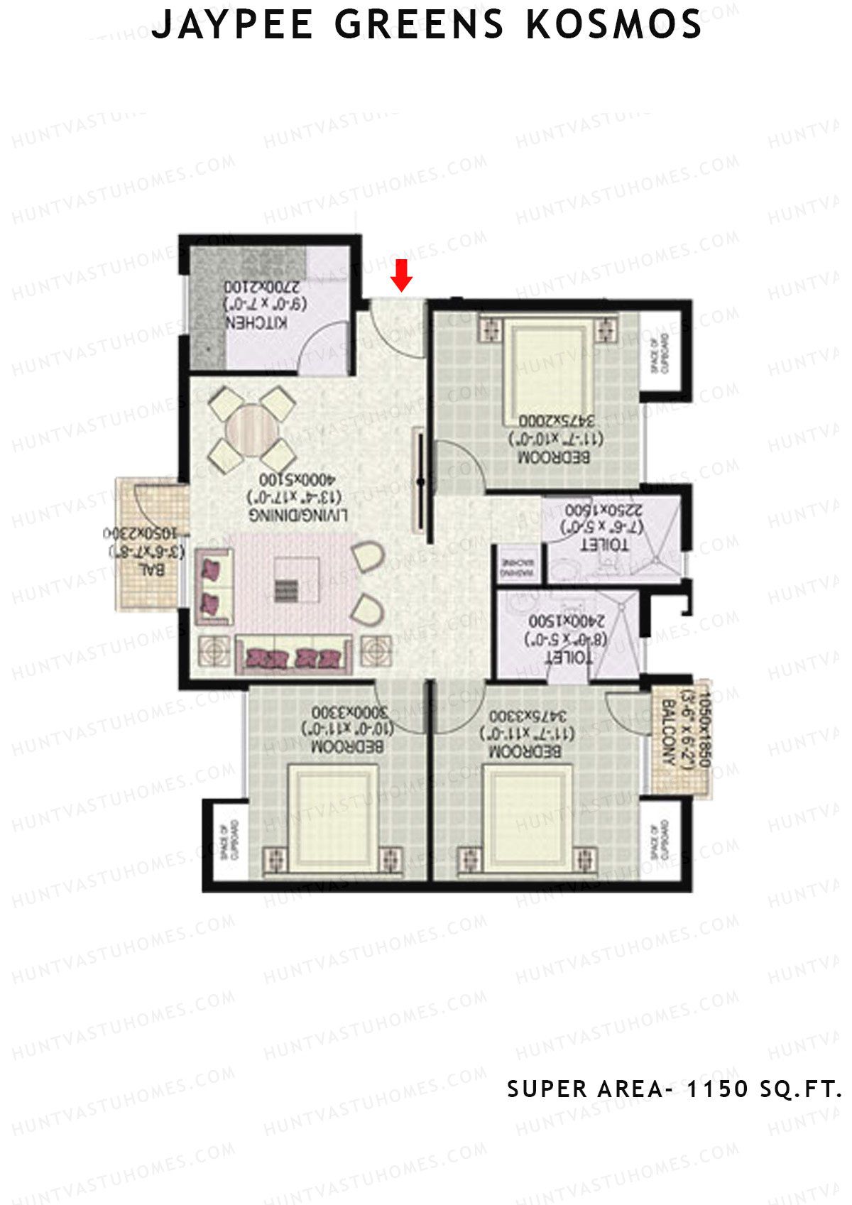 Jaypee Greens Kosmos Tower 68 Unit 6 (Type 1) Floor Plan