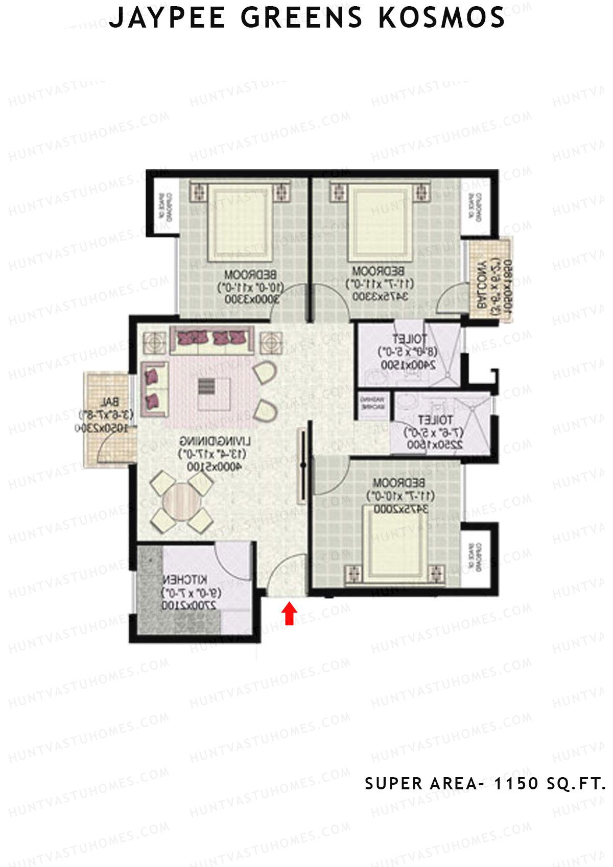 Jaypee Greens Kosmos Tower 69 Unit 3 (Type 1) Floor Plan