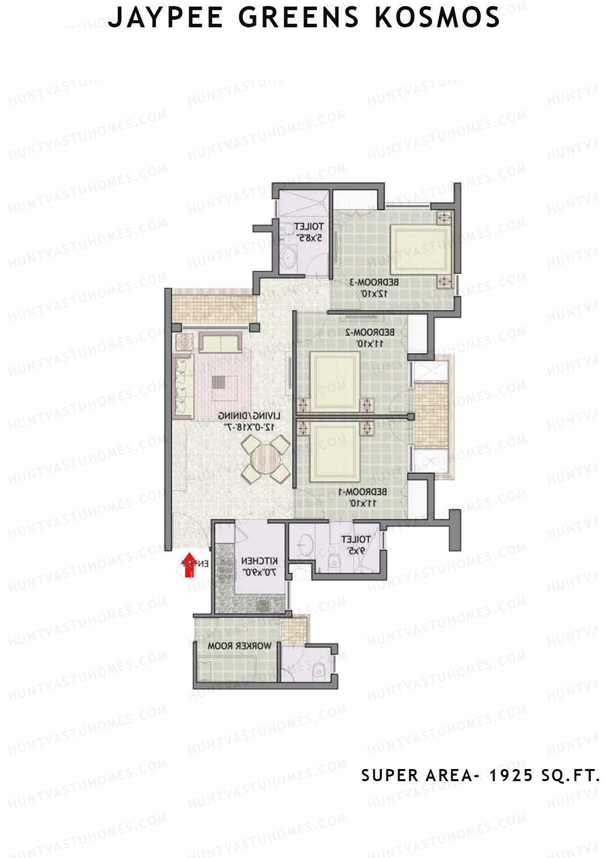 Jaypee Greens Kosmos Tower 72B Unit 3 (Type A) Floor Plan
