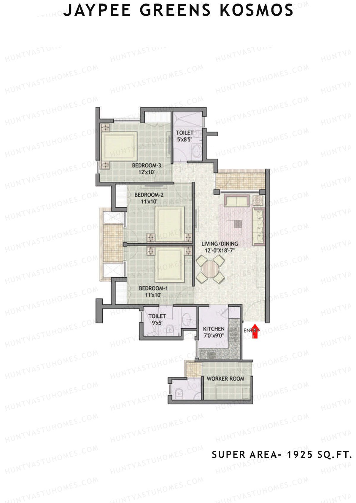 Jaypee Greens Kosmos Tower 72B Unit 4 (Type A) Floor Plan