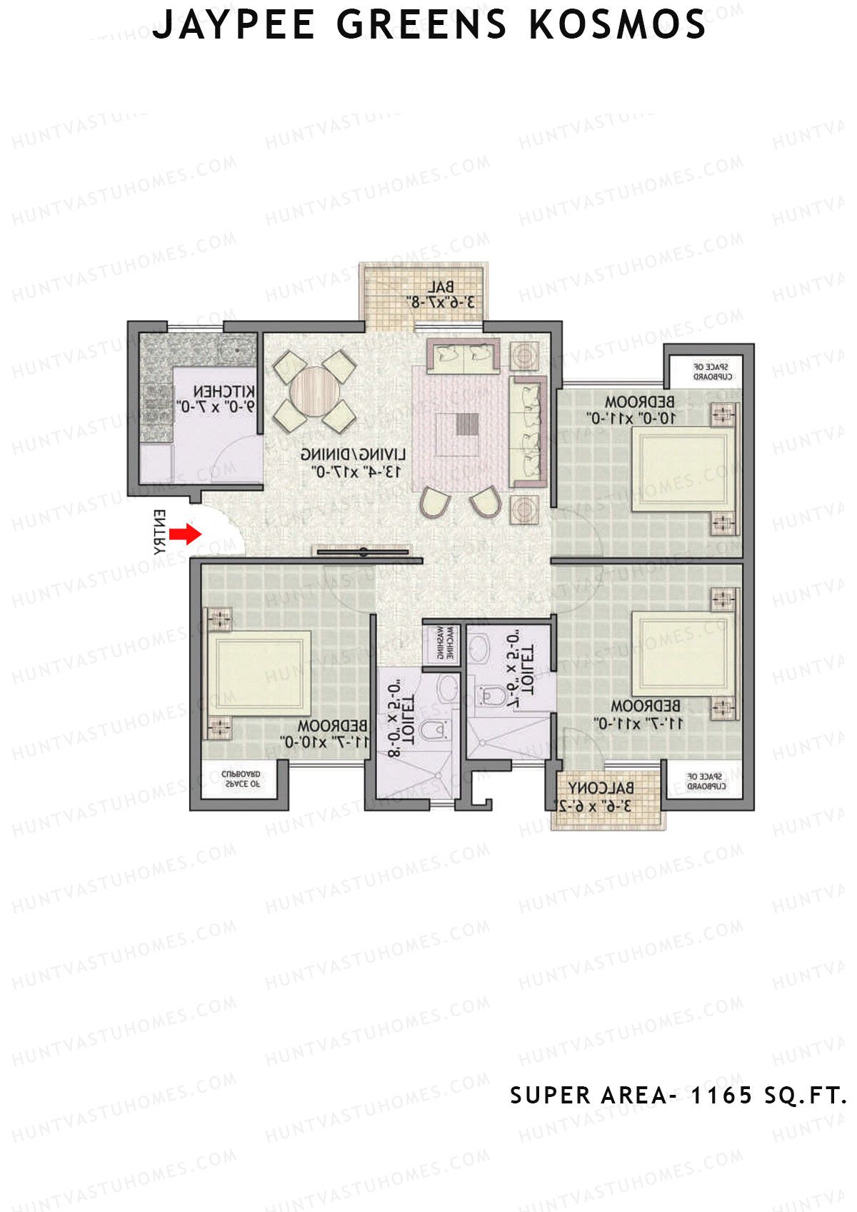 Jaypee Greens Kosmos Tower 72B Unit 2 (Type B) Floor Plan