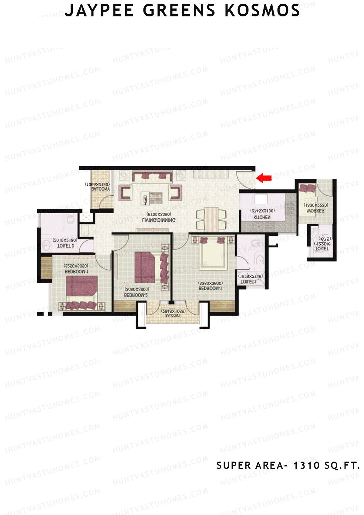Jaypee Greens Kosmos Tower 73 Unit 3 (Type 4) Floor Plan