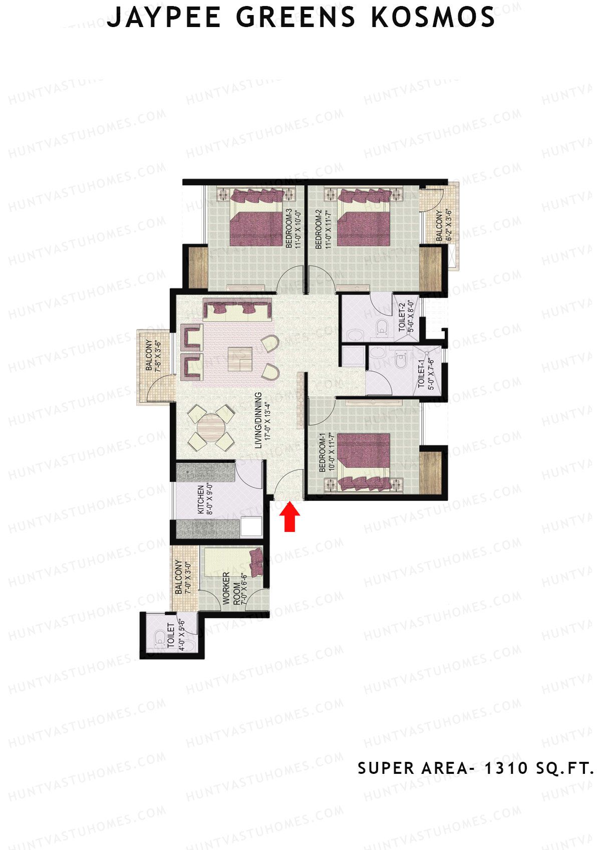 Jaypee Greens Kosmos Tower 73 Unit 1 (Type 5) Floor Plan