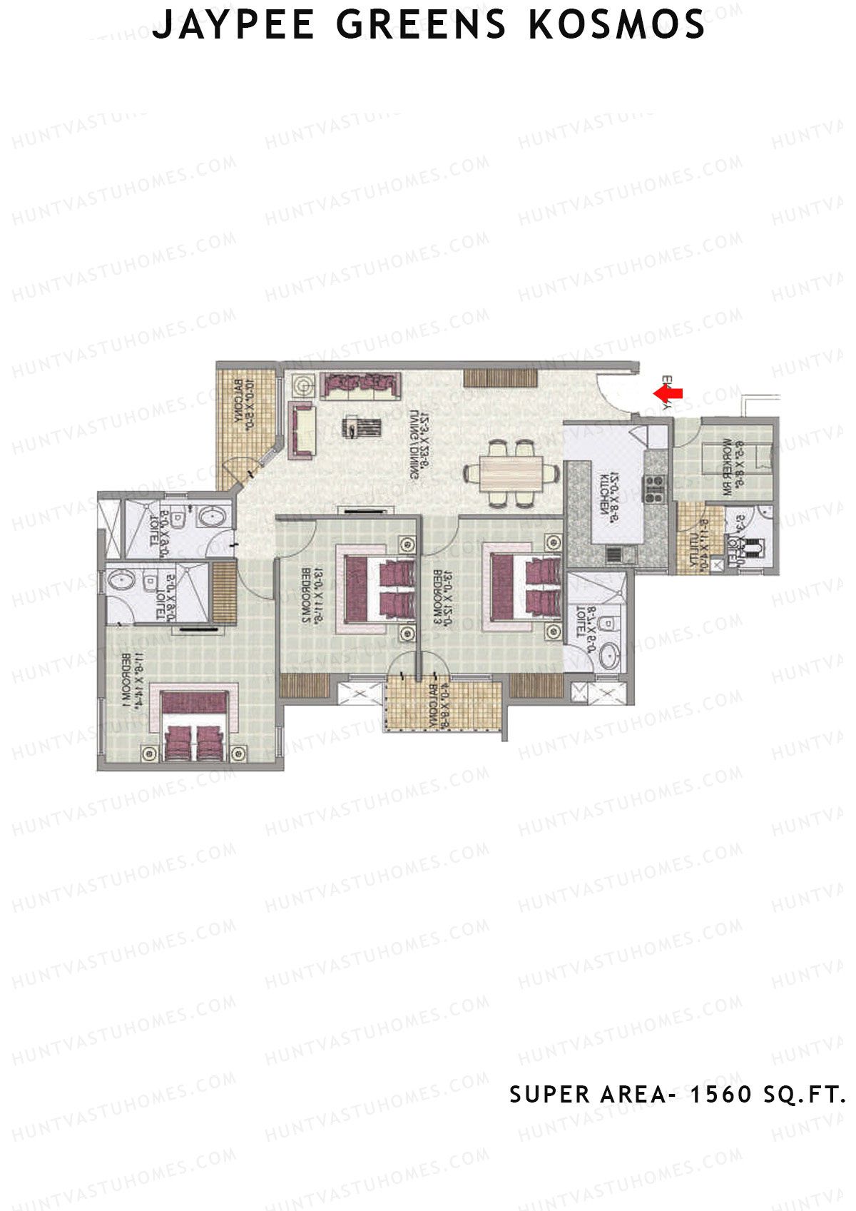 Jaypee Greens Kosmos Tower 77 Unit 3 (Type A) Floor Plan