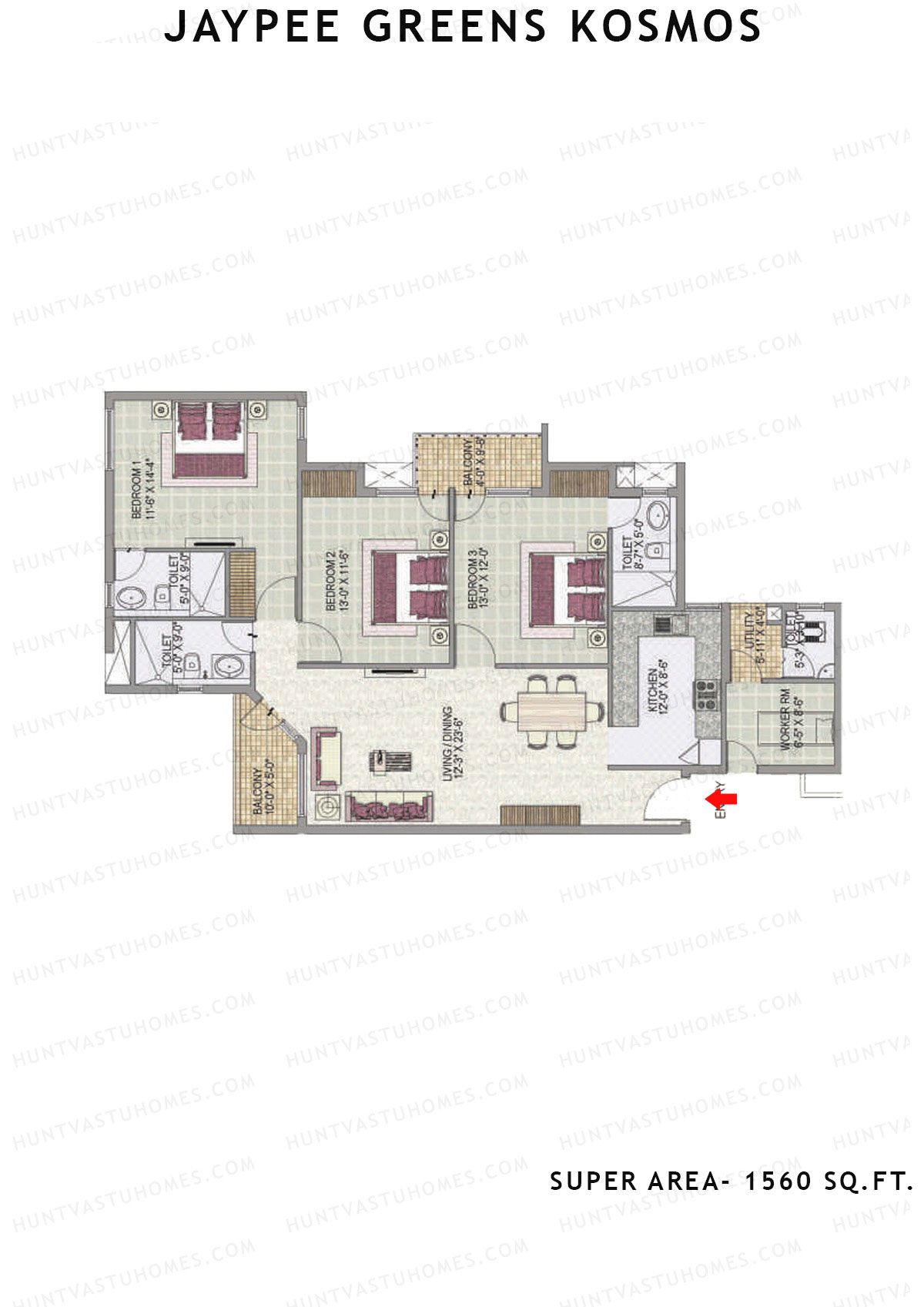 Jaypee Greens Kosmos Tower 77 Unit 4 (Type A) Floor Plan