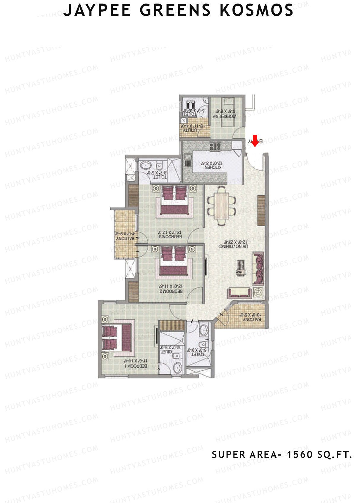 Jaypee Greens Kosmos Tower 79 Unit 4 (Type A) Floor Plan